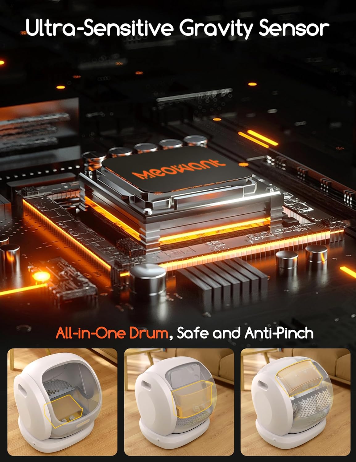 MeoWant Self Cleaning Cat Litter Box, Open-Top Automatic Cat Litter Box with Safety Protection, App Control, Odor-Free, 75L Large Space for Multiple Cats