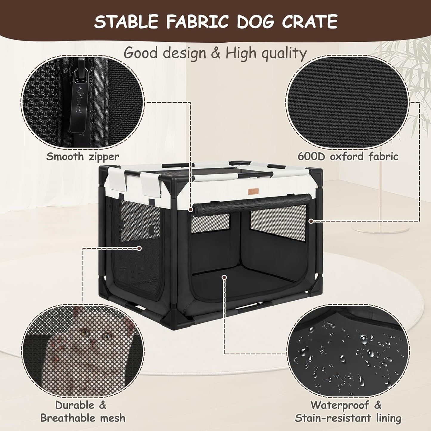 Dog Crate - Soft Pet Kennel for Dogs/Cats, 3-Door Breathable Travel Cage with Mesh Window, Portable Dog Kennel for Indoor & Outdoor，Black-M