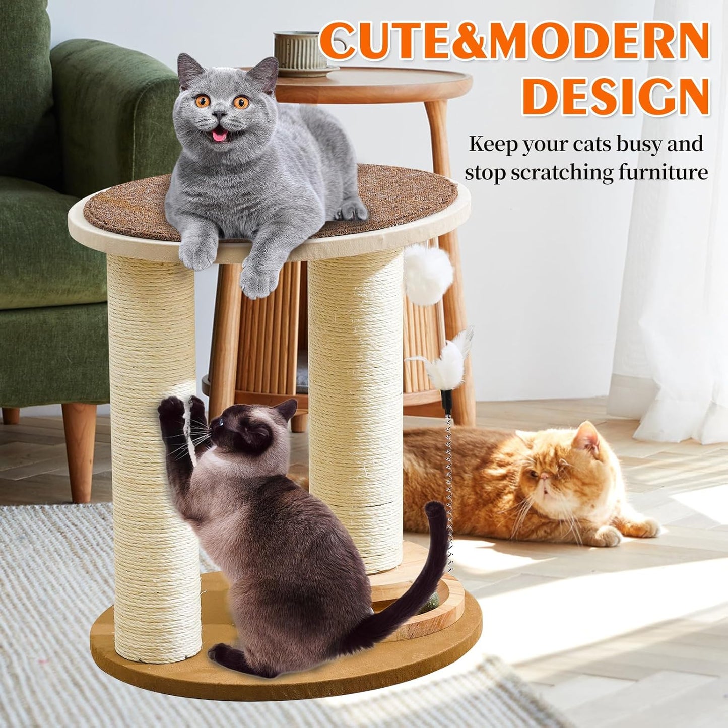 Wood Cat Tree Tower with Scratching Posts – Handmade Cat Condo for Indoor Cats – Cat Scratcher & Resting Platform – Stable & Stylish Cat Furniture