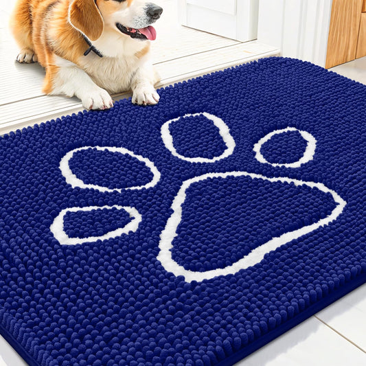 Smiry Dog Door Mat for Muddy Paws, Absorbent Dirt Trapper Non Slip Quick Dry Washable Chenille Mat for Mud Dogs, Entry Rug for Indoor and Outdoor (30x20 Inches, Navy Blue)