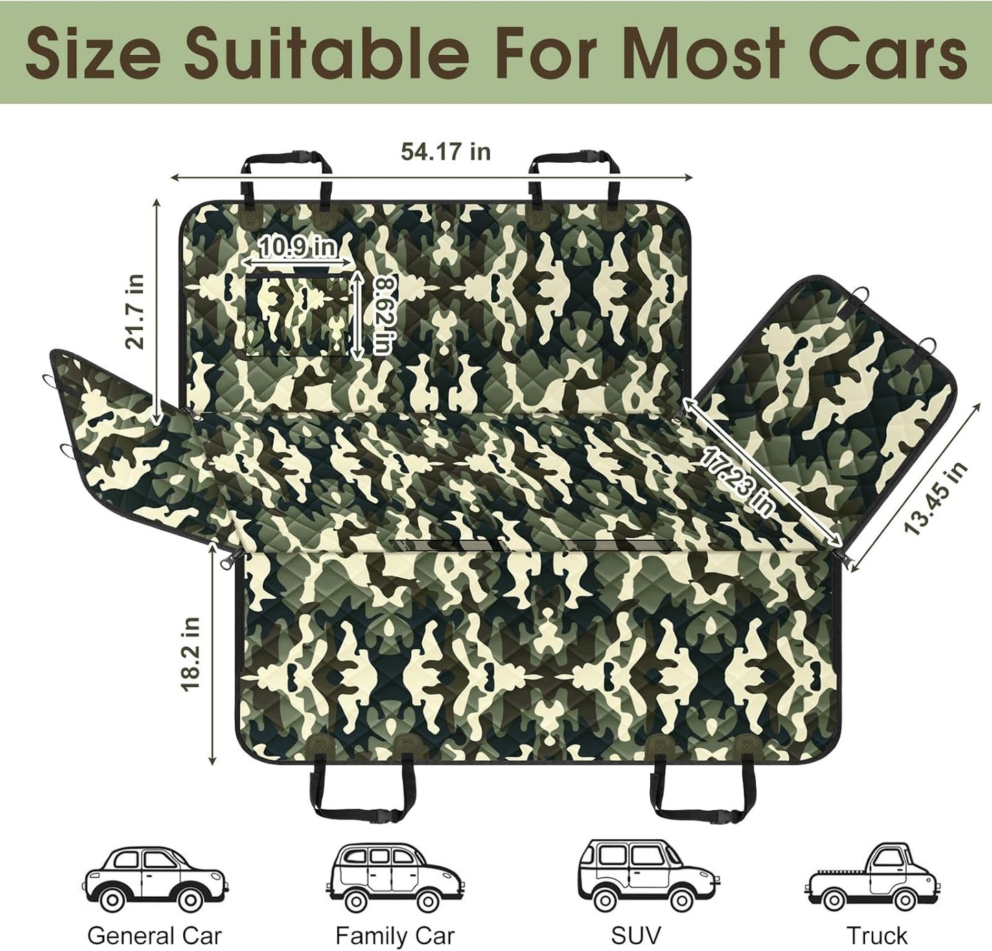 Dog Car Seat Cover, Durable Waterproof Scratch Proof Nonslip Dog Hammock, Pet Back Seat Covers with Pocket for Cars SUVs and Trucks - S, Camouflage