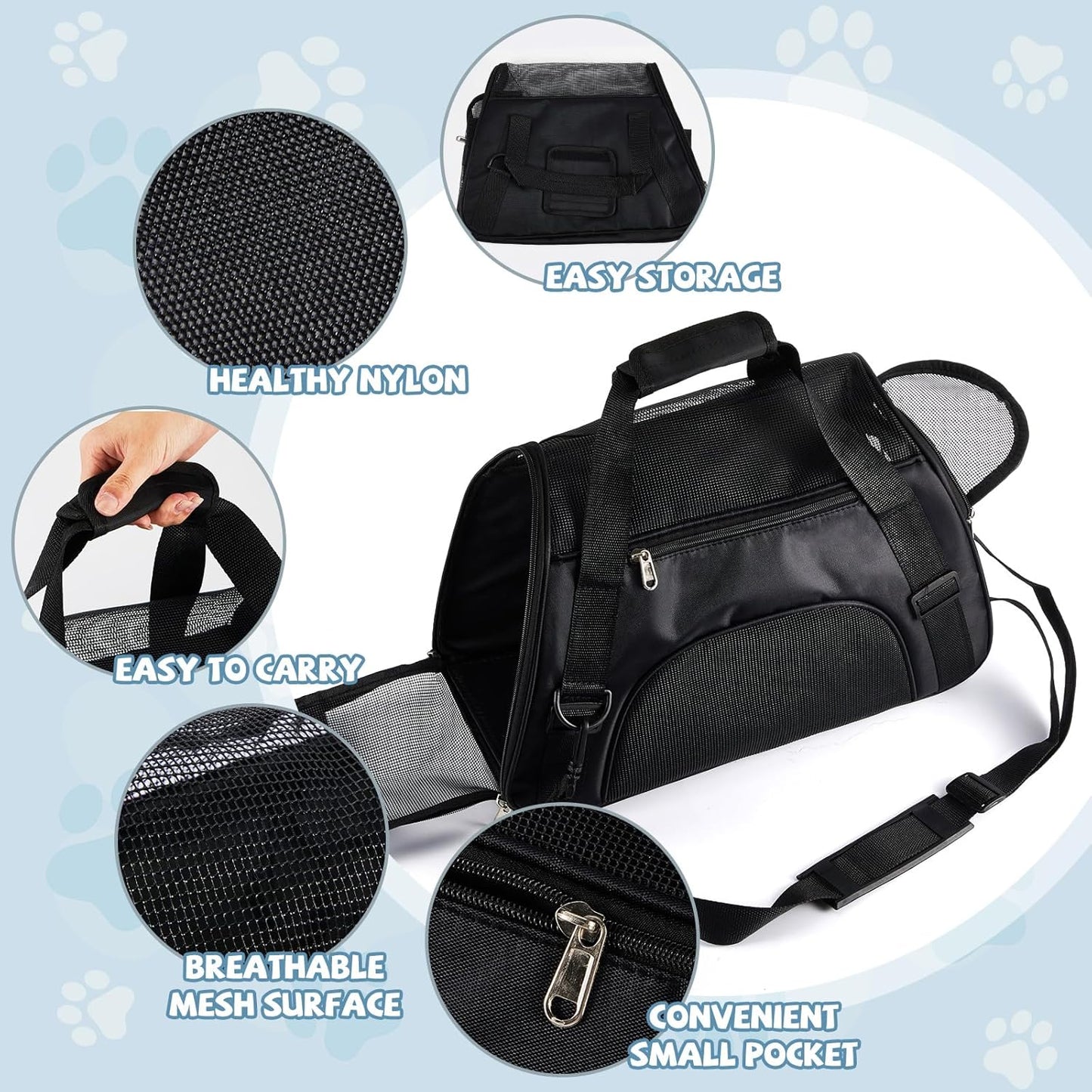 Sweetude 4 Pcs Cat Carrier Soft-Sided Pet Carrying Bag for Cat Under 13 Lbs, 16.9 x 11x 7.5 Inch, Portable Foldable Comfortable Bag for Small Pet Travel(Black, Gray)