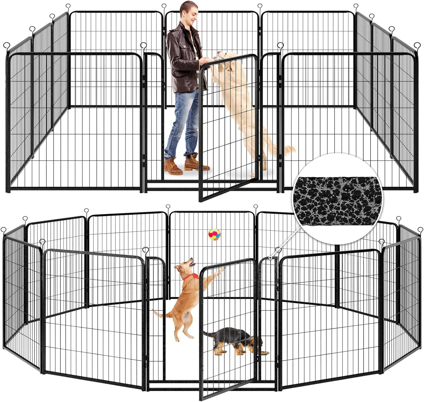 Dog Playpen Outdoor Extra Wide 12 Panels Heavy Duty Anti-Rust Coating-Strengthened Dog Fence 40" Height with Doors Portable for RV Camping Yard, Total 32FT, 79 Sq.ft, Snowy Black