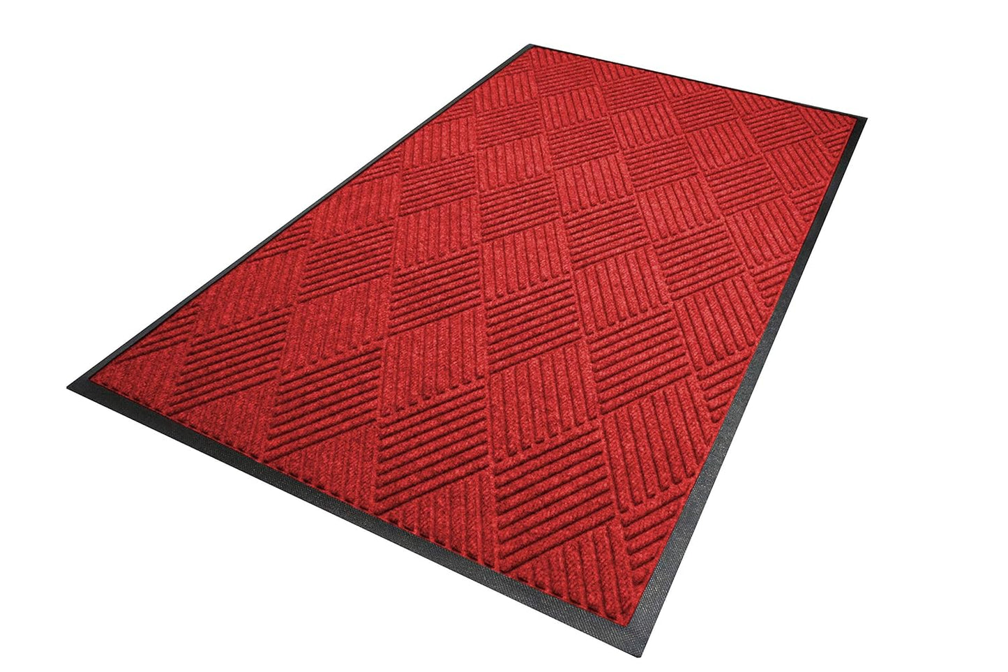 M+A Matting WaterHog Diamond | Commercial-Grade Entrance Mat with Rubber Border – Indoor/Outdoor, Quick Drying, Stain Resistant Door Mat (Solid Red, 4' x 6')
