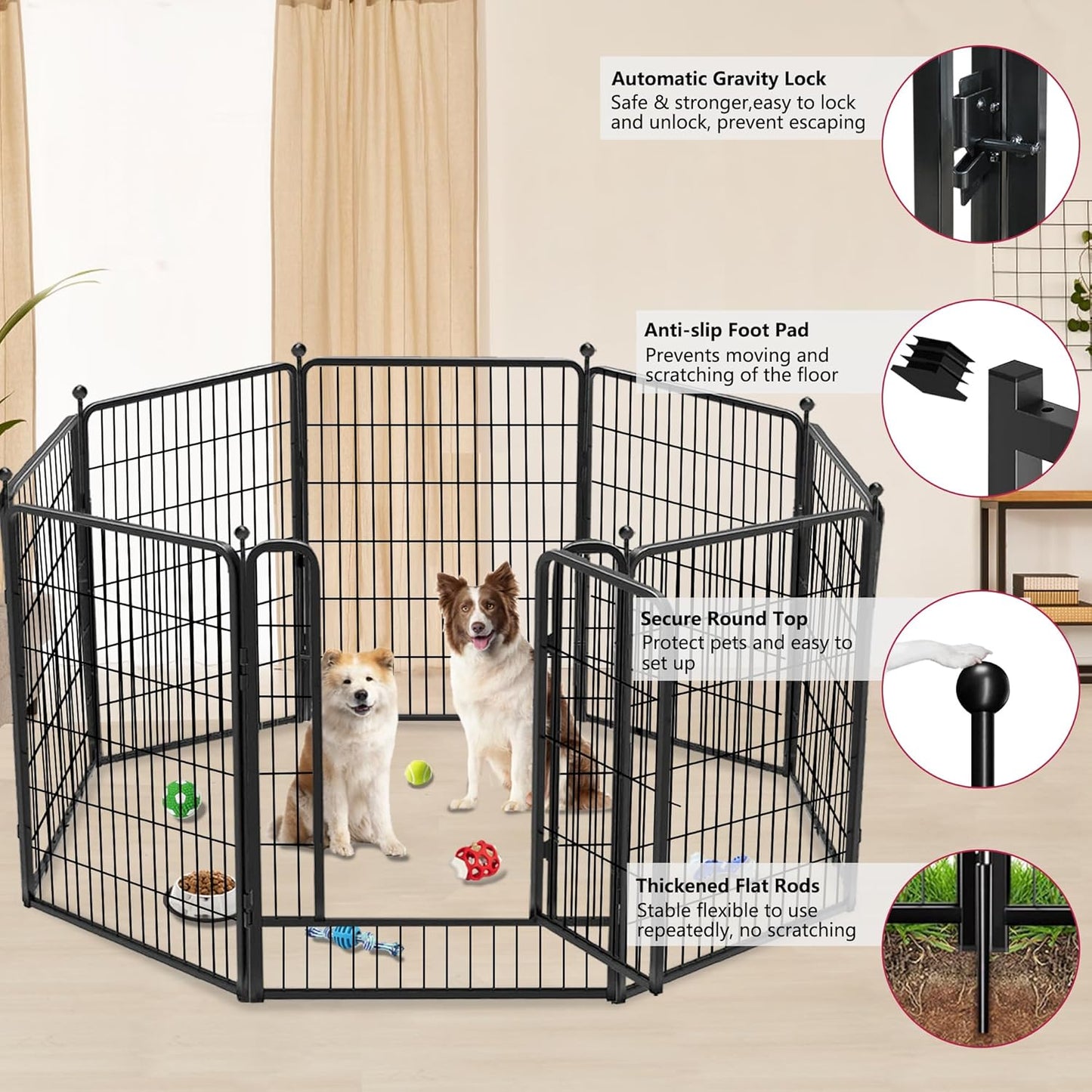 Dog Playpen Outdoor 40 inch 12 Panels Indoor Dog Pen for Large/Medium/Small Dogs Rustproof Metal Dog Fence Outdoor for Yard, Puppy Playpen with Door Portable Pet Fence for RV Camping Yard