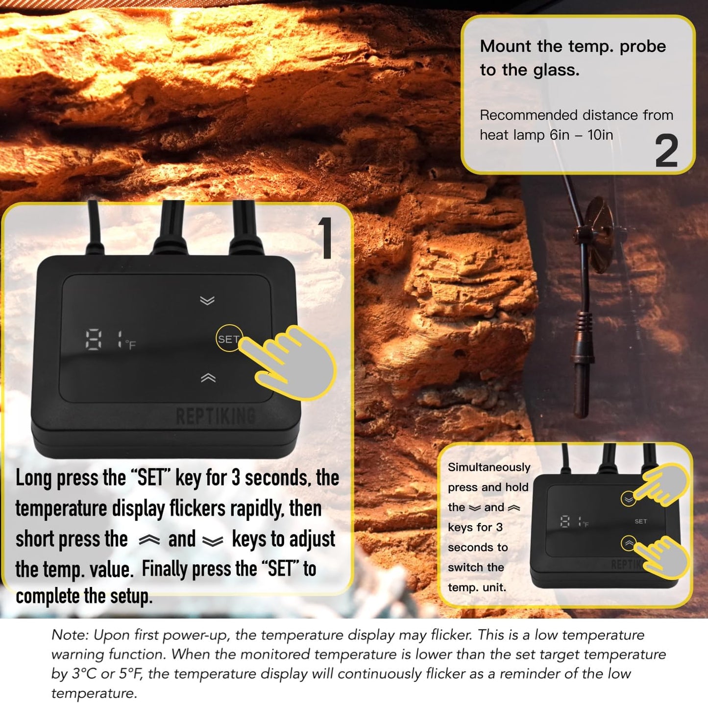 Reptile Dimming Thermostat, Heat Lamp Temperature Controller, Reptile Terrarium PID Digital Thermostat, Heating Controller for Basking Spot Heat Bulbs and Ceramic Heat Emitter