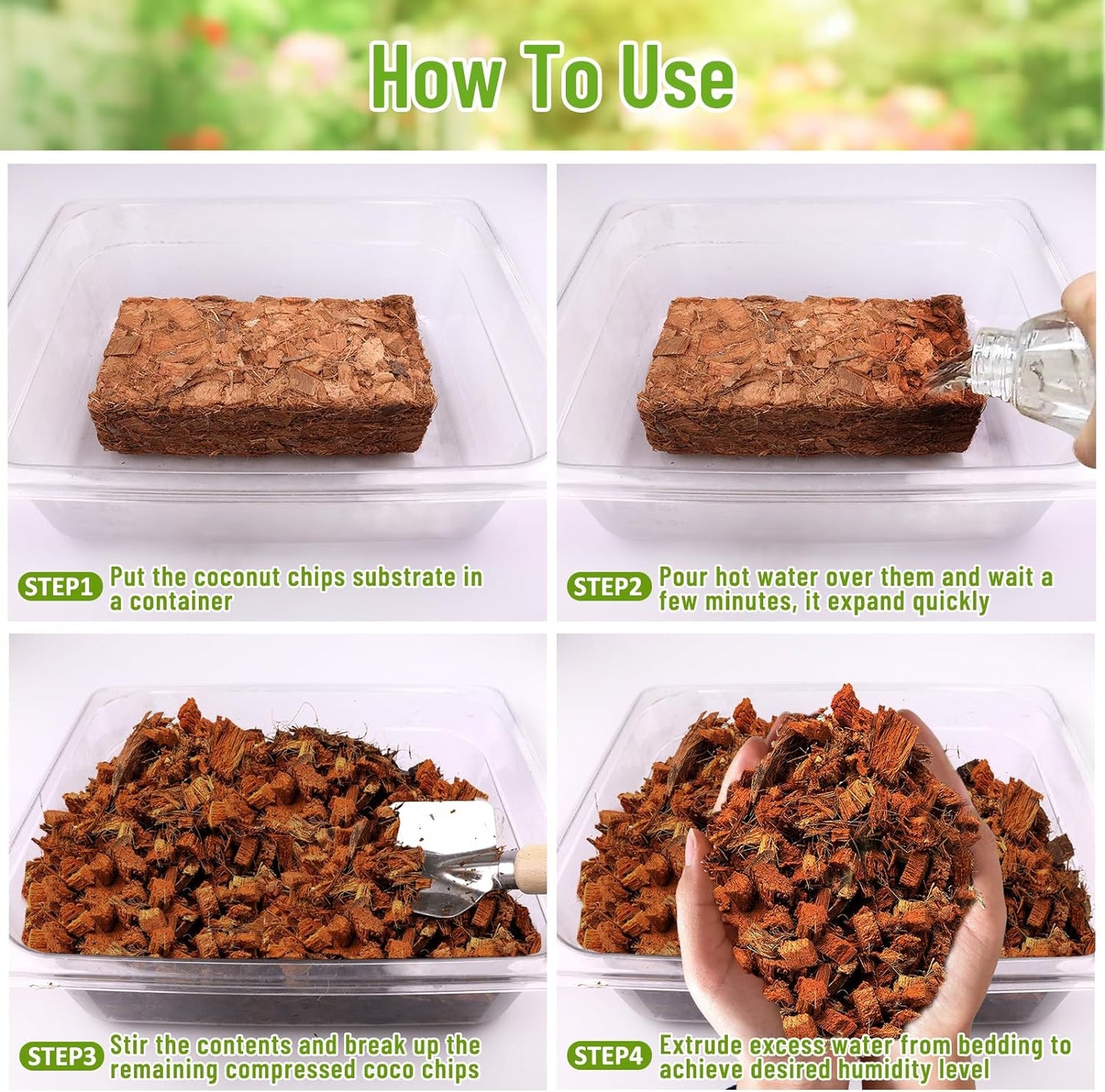 Riare 2 Pack Natural Coconut Chip Substrate for Reptiles- Compressed Coconut Husk Reptiles Bedding, Coco Husk Chip Terrarium Substrate for Snakes, Tortoises, Ball Python, Frogs, Bearded Dragon, Lizard