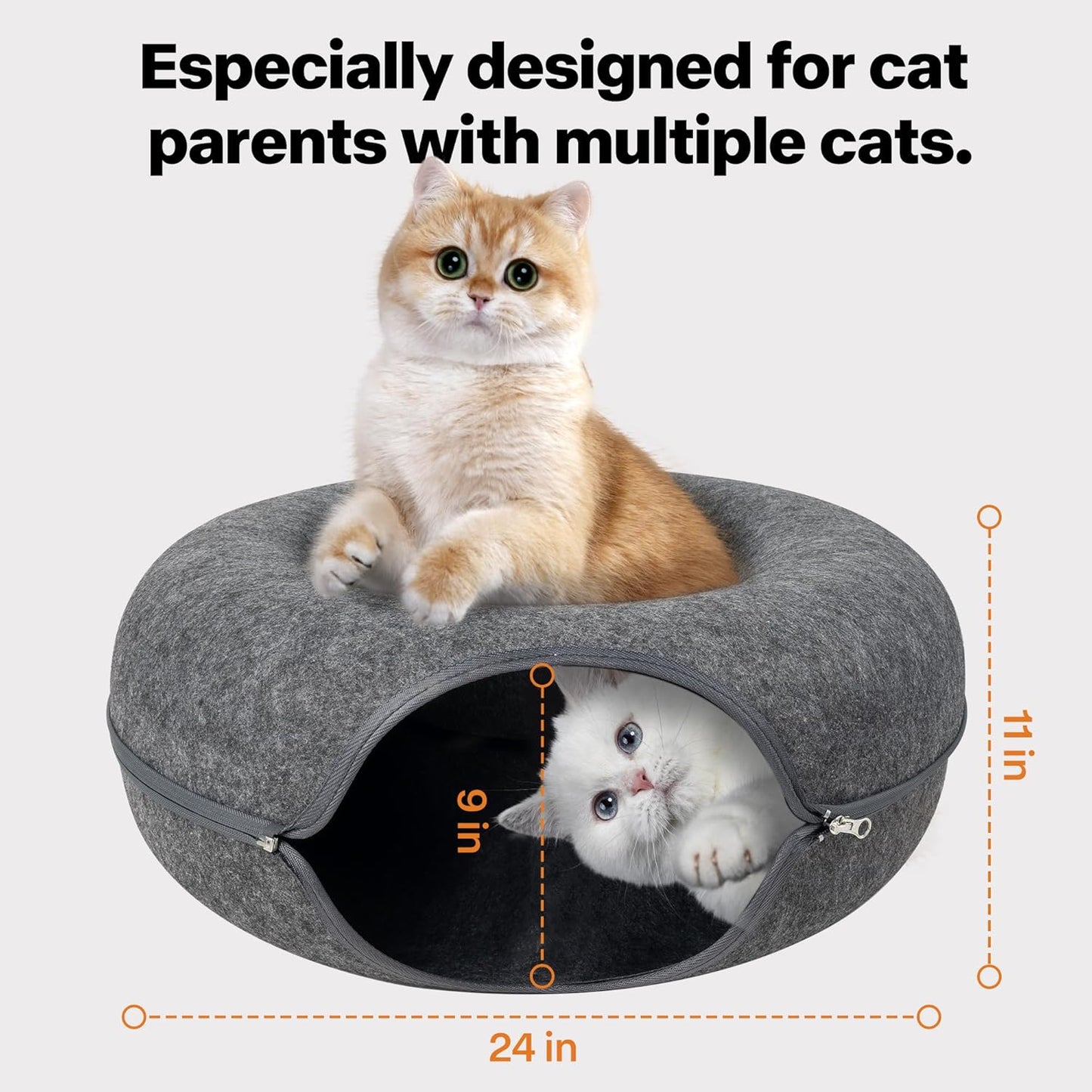 Pawise Peekaboo Cat Cave Donut Tunnel Bed, Cat Tunnel Bed,Bonus Separate Pom-Pom Bell Toy (Not Attached to Cave),Convertible Felt Cats Cave for Indoor Catty(X-Large)