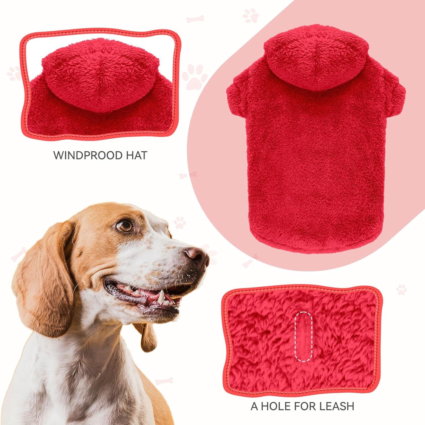 Fuzzy Dog Sweaters for Large Dogs Dog Hoodie Soft Double-Sided Plush Fleece Pet Sweater Clothes Coats Pet Hoodie Sherpa Hooded Sweatshirt(Red-XL)