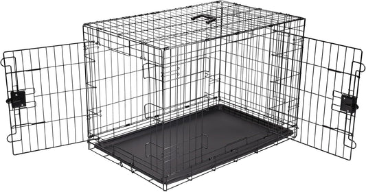Amazon Basics Durable, Foldable Metal Wire Dog Crate with Tray, Double Door, 36 x 23 x 25 in, Black