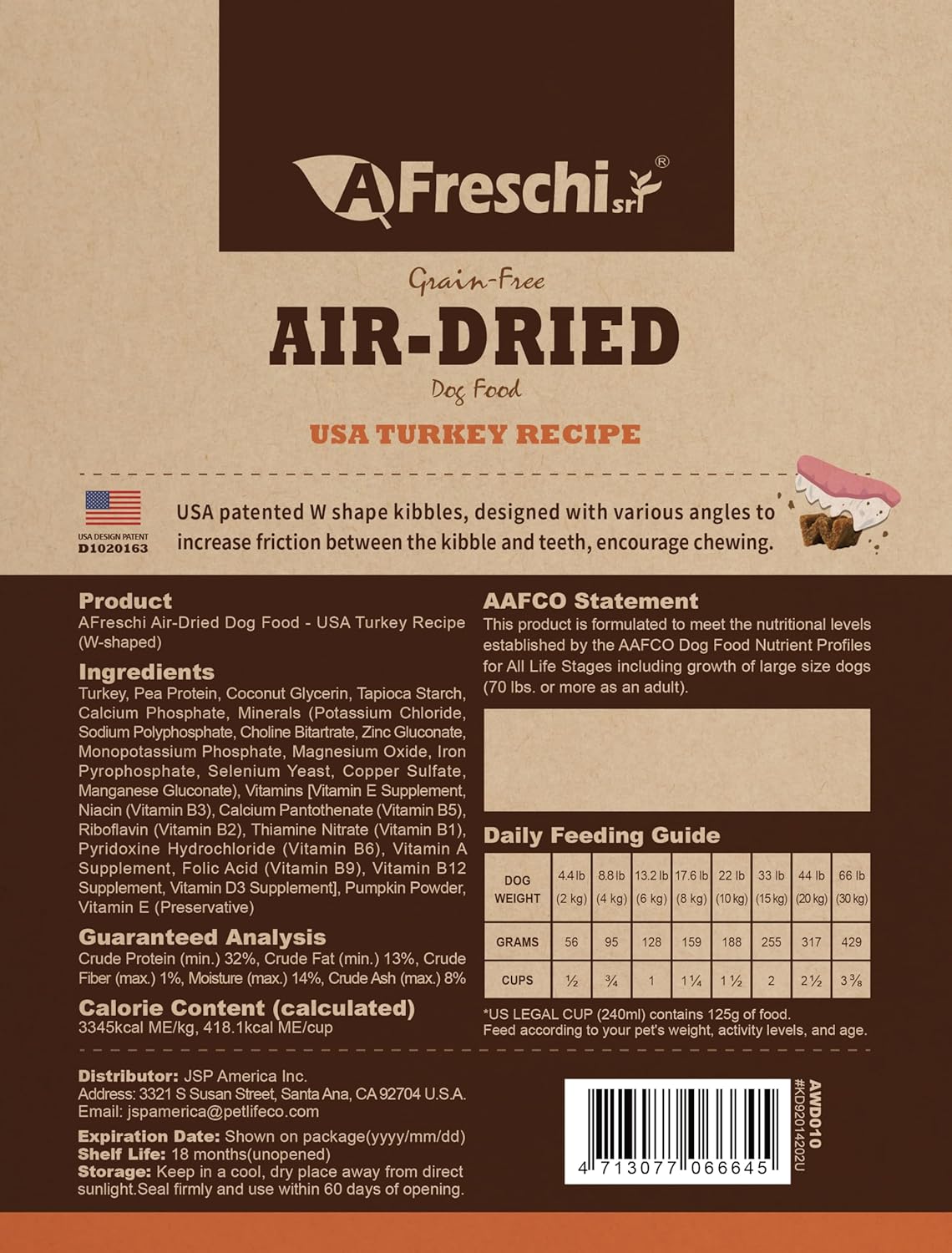 AFreschi Air-Dried Dog Food Turkey Recipe 1 lb, All-Natural, Complete & Balanced, Single-Animal Protein, Grain-Free, High-Protein, Limited Ingredients