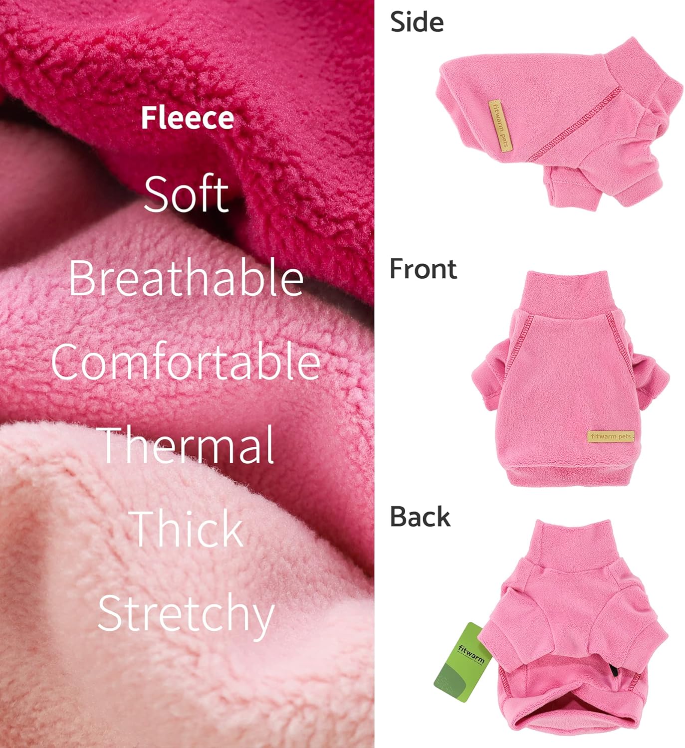 Fitwarm Classic Fleece Dog Sweater, Turtleneck Sweatshirt, Winter Clothes - Small Dogs Girl, Cat Apparel - Pink, Rose, Baby Pink, XS