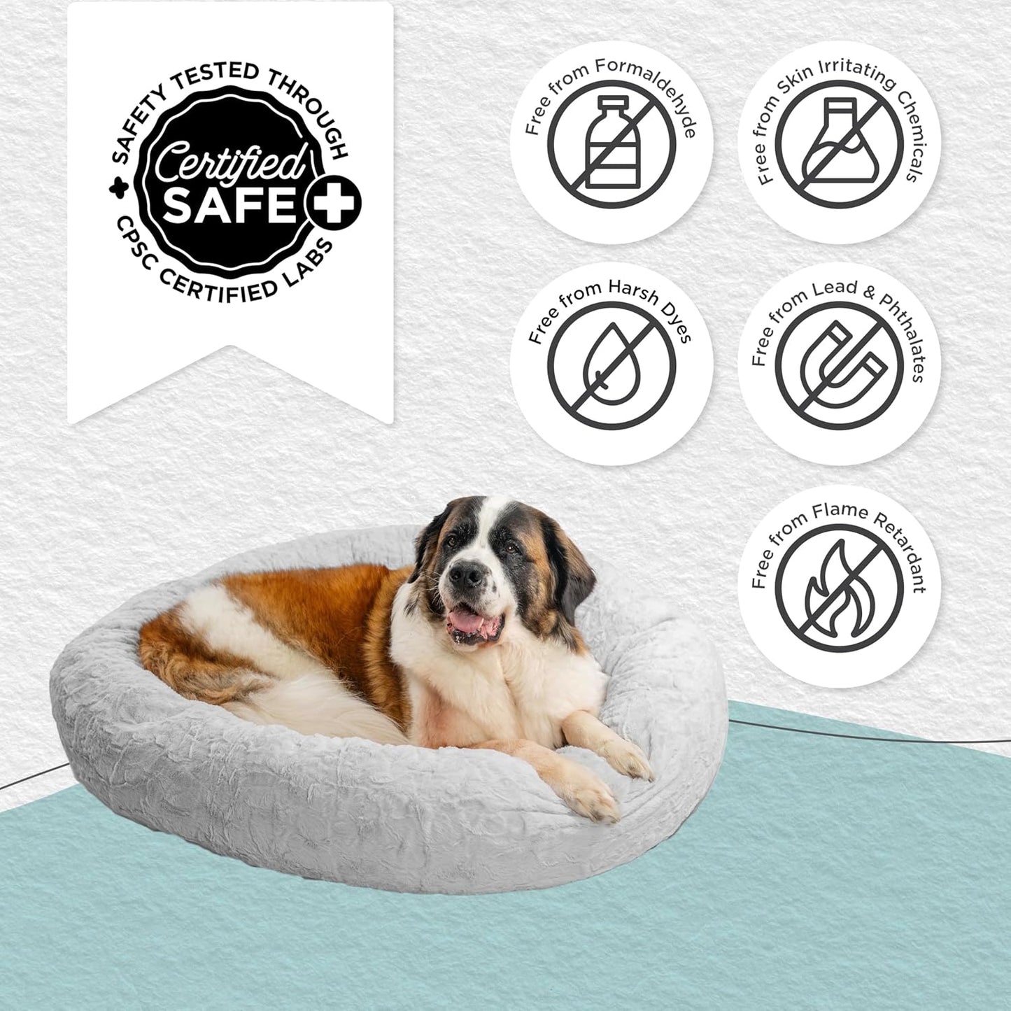 Best Friends by Sheri Original Calming Donut Dog and Cat Bed, Lux Faux Fur, Gray, XL (45in x 45in) - Anxiety Relief for Pets Up to 150 lbs