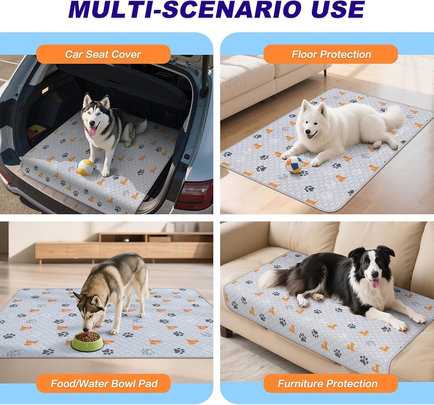 Washable Pee Pads for Dogs, 2 Pack Absorbent Reusable Training Dog Pads Pet Puppy Pads, Non-Slip Potty Pads for Whelping, Playpen, Crate, Bed, Orange, 32"x52"