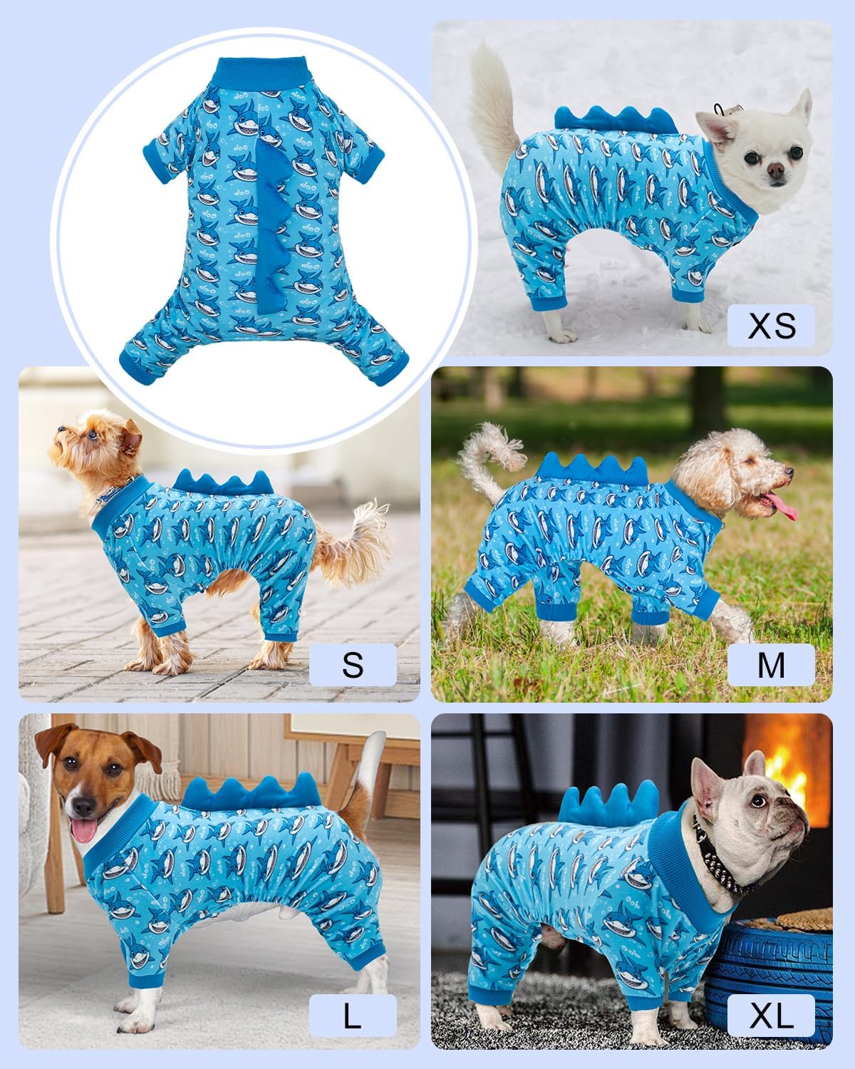 CuteBone Shark Costume Dog Pajamas, Stretchy Spandex Crystal Velvet Sleepwear Coat for Small Dogs, Soft & Warm Pet Outfit Clothes for Cold Weather, Cozy Pullover Design COSP07L