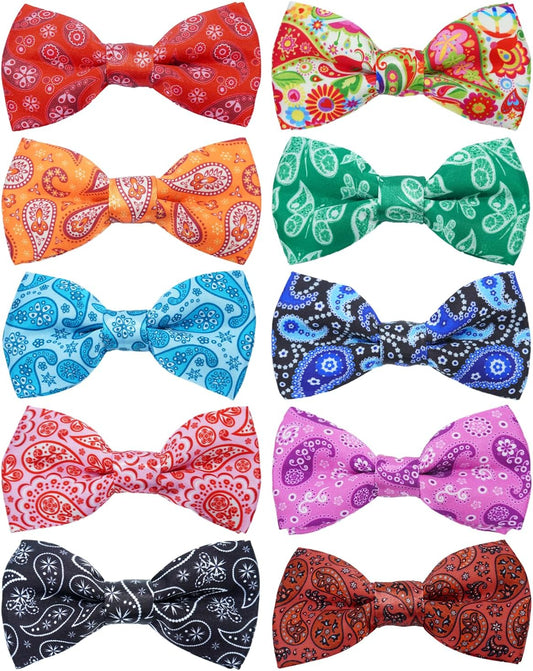 PET SHOW 10 Pack Paisley Small Dog Bow Ties Sliding Collar Attachments Puppy Cats Floral Bowties for Medium Dogs Classy Bowknots Party Holiday Pet Grooming Accessories(Small)