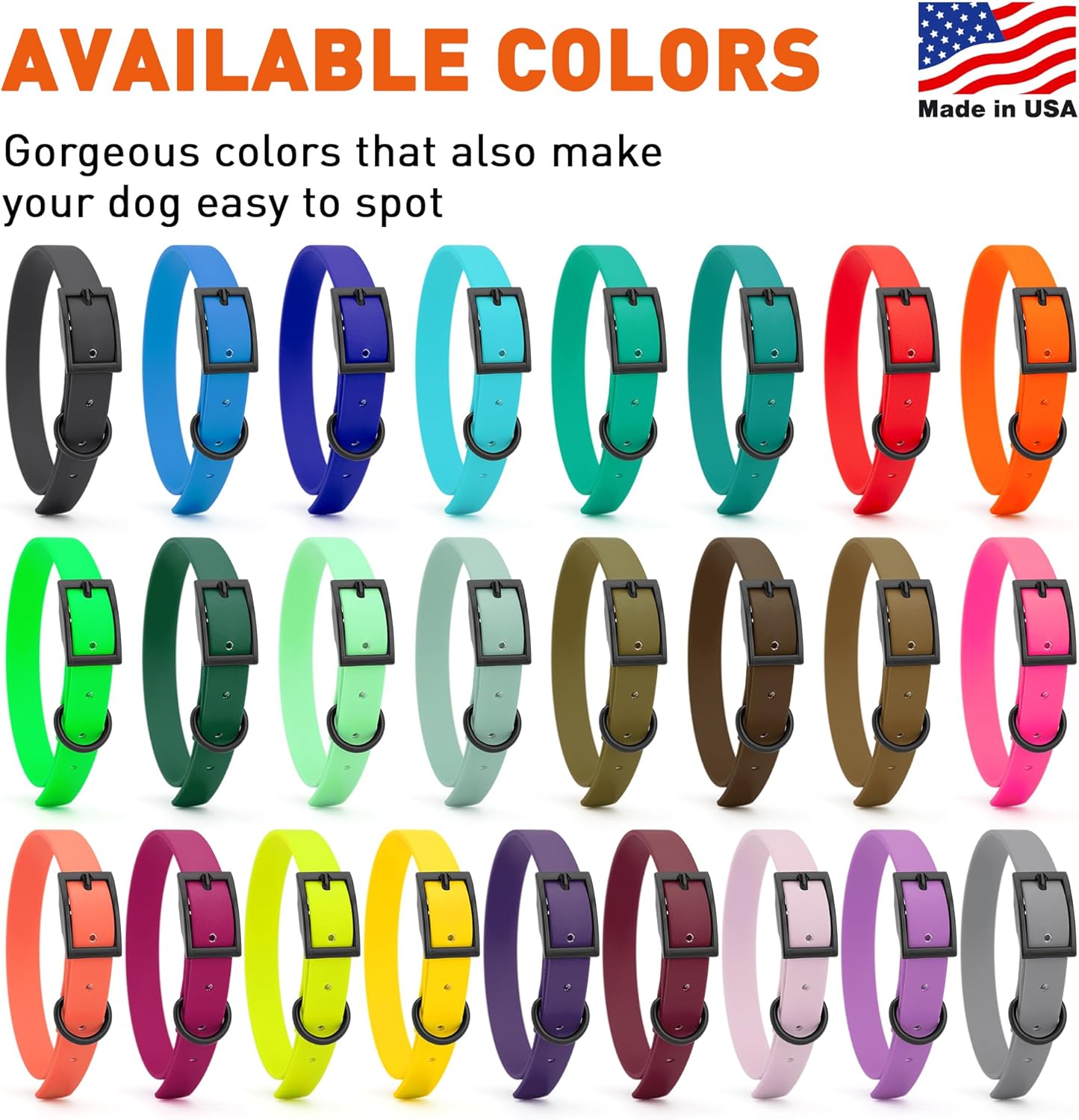 Dogline Biothane Waterproof Dog Collar Strong Coated Nylon Webbing with Black Hardware Odor- Proof for Easy Care Easy to Clean High Performance Fits Small Medium or Large Dogs, Battleship Gray