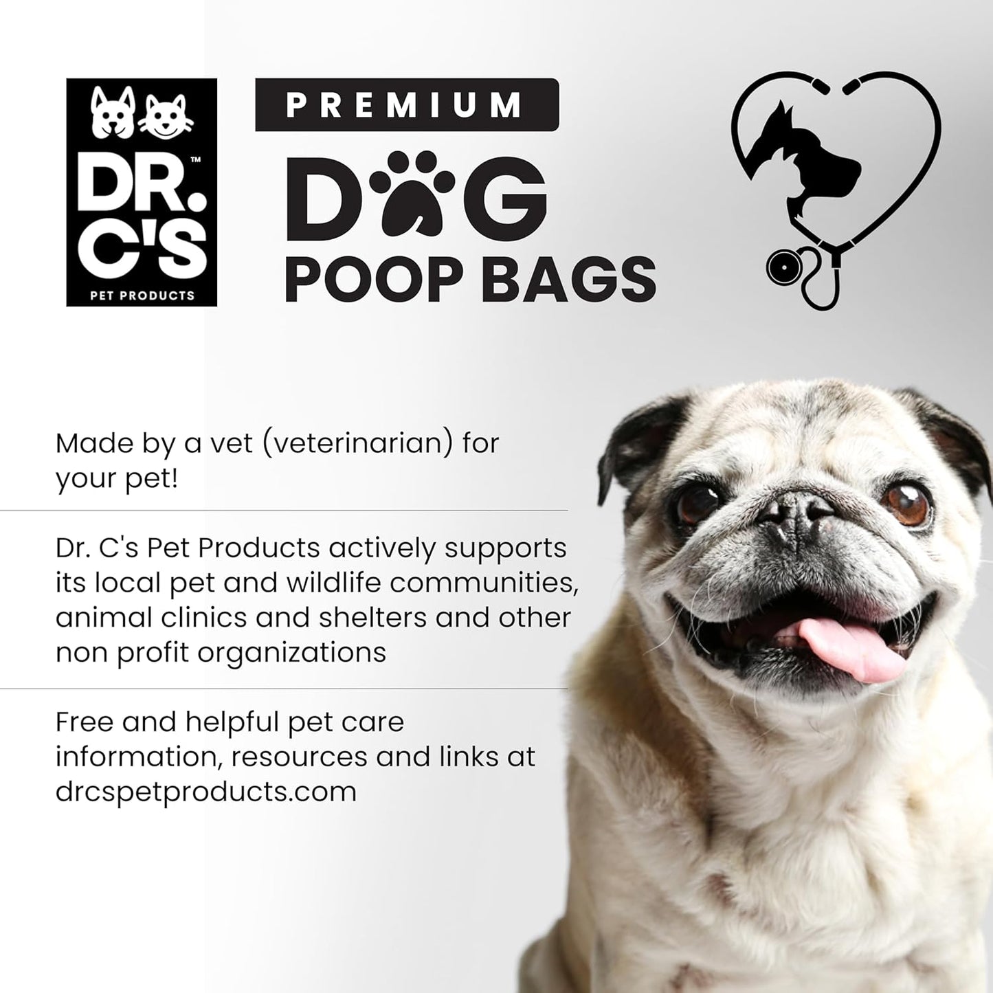 100% Certified Compostable Dog Poop Bags - Dr. C's Premium Dog Poop Bags - 270 Bags / 18 Rolls, Extra thick, Leak Proof, Unscented, Plant Based and Earth Friendly