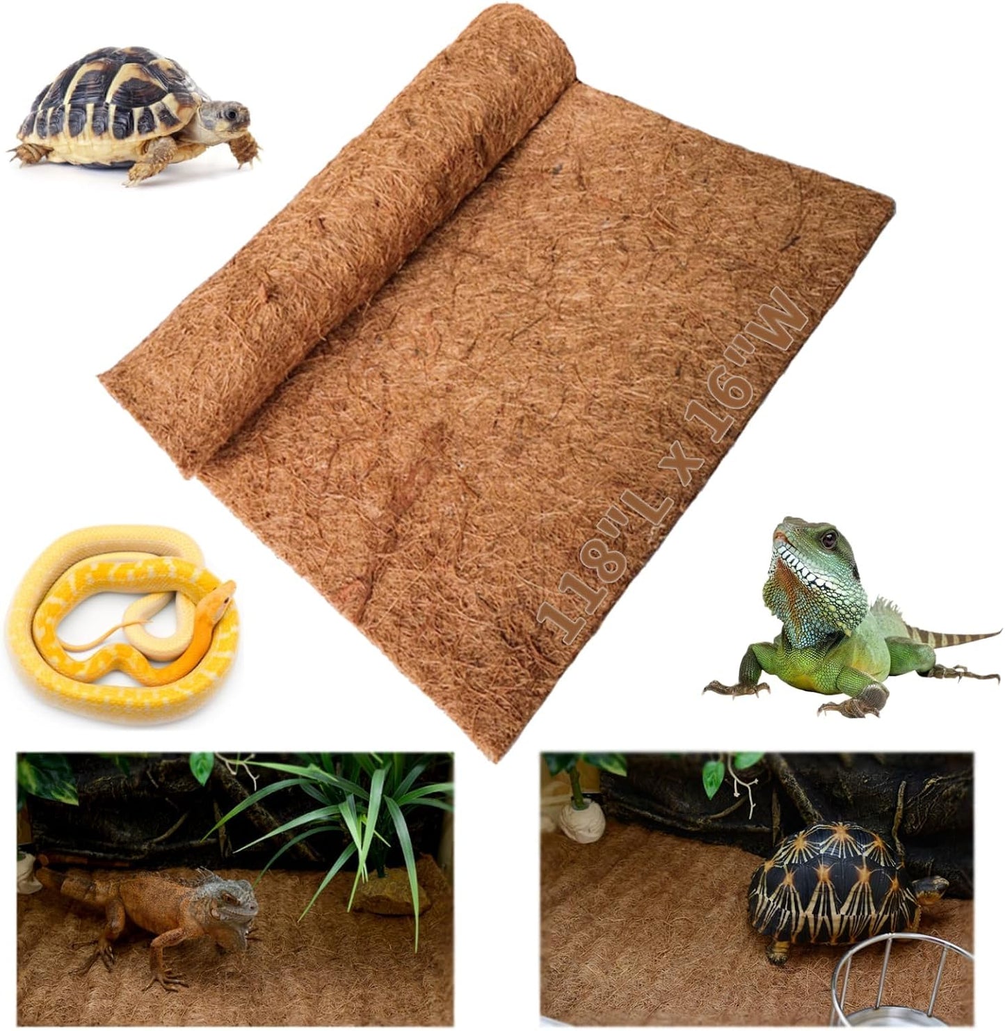 Hamiledyi Reptile Carpet 118" L x 16" W Natural Coconut Fiber Tortoise Carpet Mat for Pet Terrarium Liner Reptile Supplies for Lizard Snake Chamelon Turtle Bedding Bunny Rabbit Mat