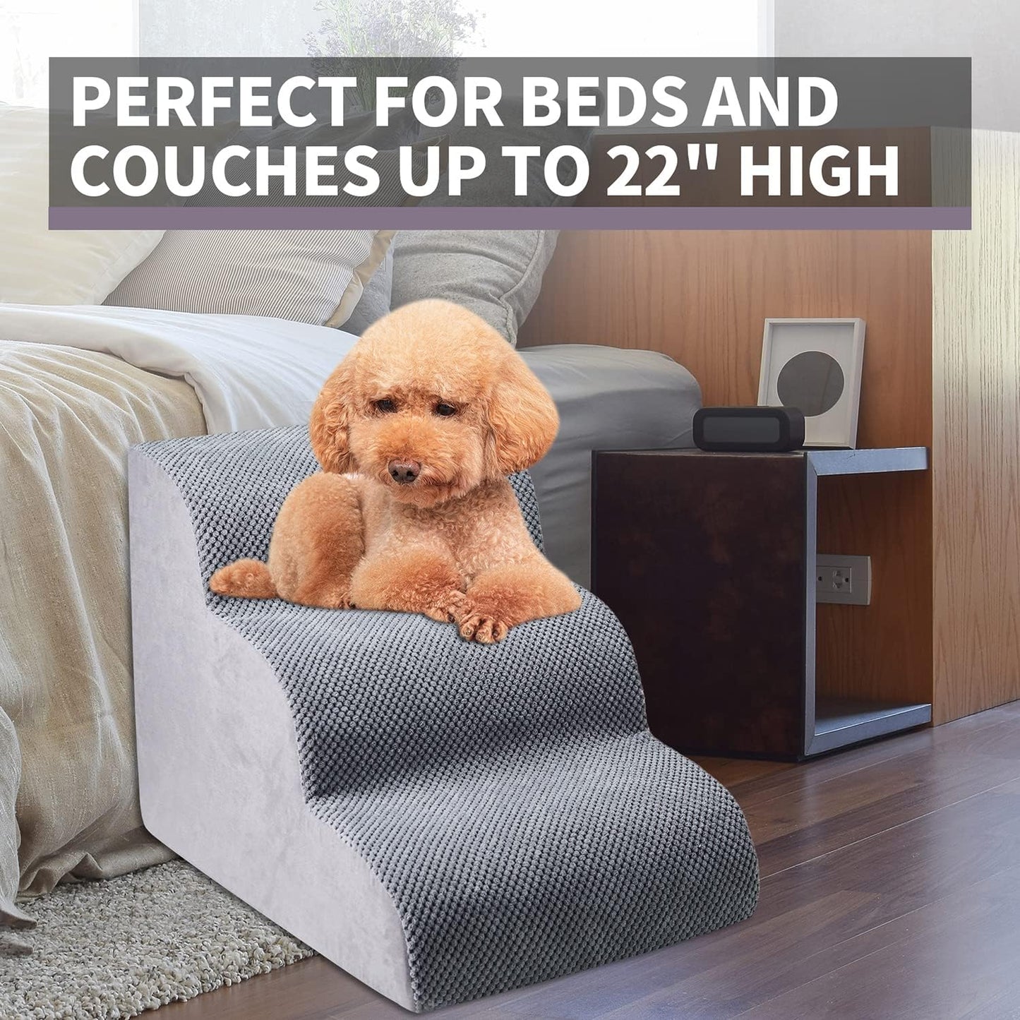 Chic Threads Dog Stairs for Small Dogs, 3-Step Dog Stairs for High Beds and Couch, Pet Steps for Small Dogs and Cats，Non-Slip Stable Indoor Dog Steps