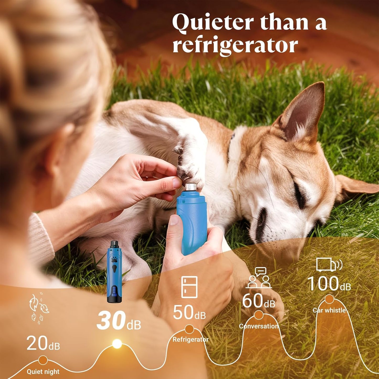 YABIFE Dog Nail Grinder, Dog Nail Trimmers and Clippers Kit, Super Quiet, Rechargeable, for Small Large Dogs Cats Toenail Claw Grooming,3 Speeds