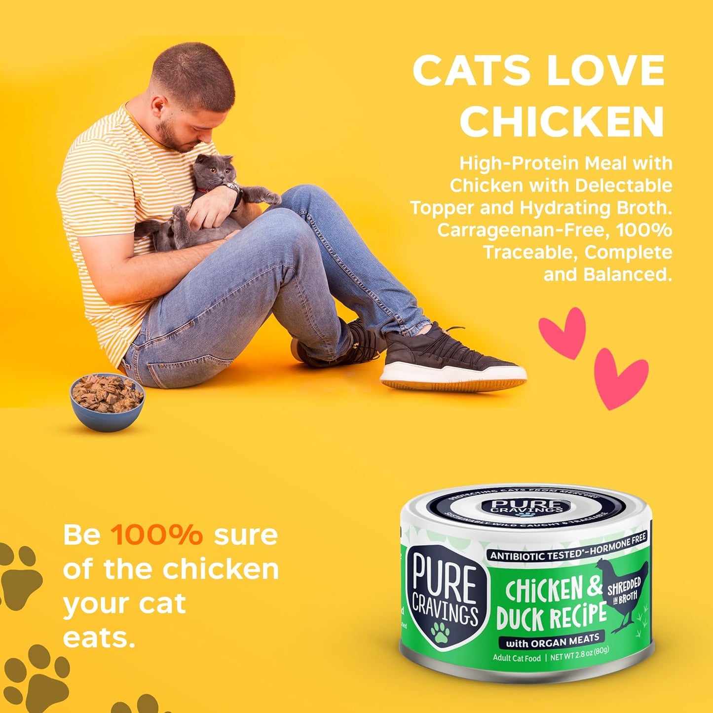 Chicken and Duck Recipe in Broth, Shredded Wet Cat Food, Grain-Free Protein, Non-GMO, 12 Pack