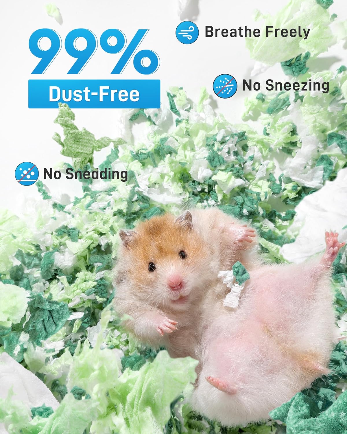 BUCATSTATE Hamster Bedding 15L, 99% Dust-Free Guinea Pig Paper Bedding Odor Control Paper Bedding, Cozy Small Animal Bedding for Rabbit Rat Syrian Dwarf Hamsters Gerbils (Green)