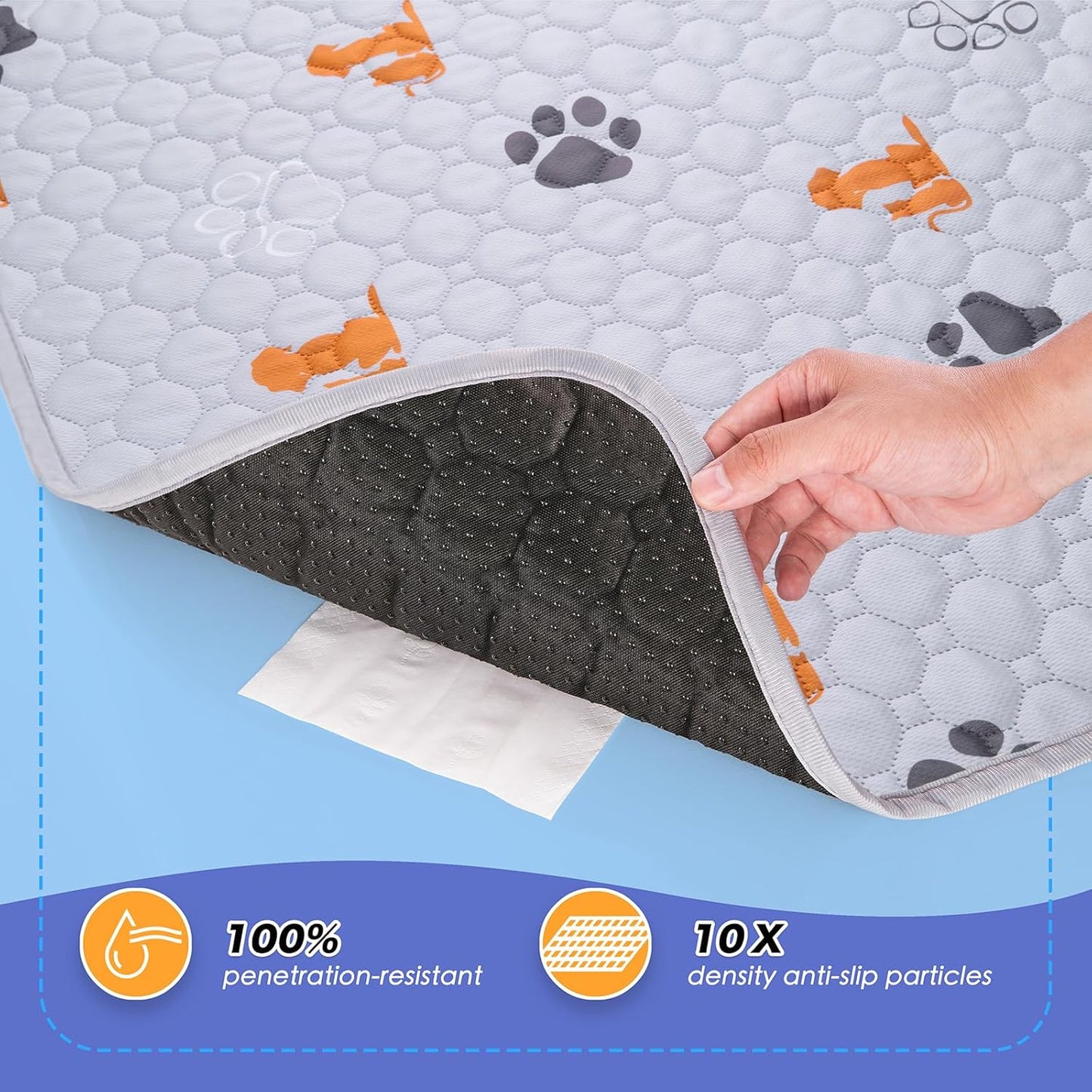 Washable Pee Pads for Dogs, 4 Pack Absorbent Reusable Training Dog Pads Pet Puppy Pads, Non-Slip Potty Pads for Whelping, Playpen, Crate, Bed, Orange, 18"x24"