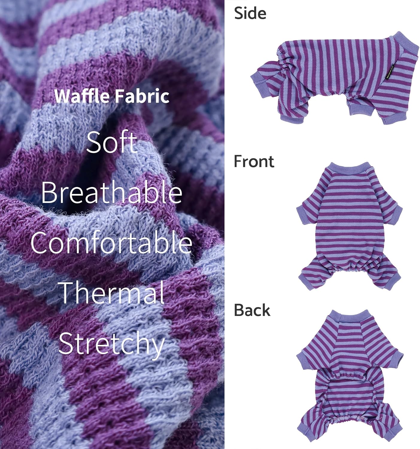 Fitwarm Purple and Violet Striped Dog Pajamas, Waffle Dog Clothes for Small Dogs Girl Boy, Puppy Onesie with Feet, Pet Cat Outfit, Large