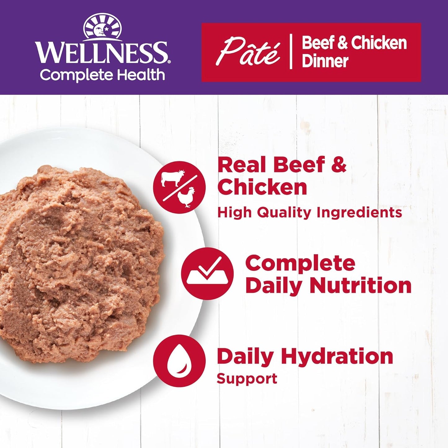 Wellness Complete Health Pate Adult Wet Cat Food, Natural, Protein-Rich, Grain Free, 5.5 Ounce, 24 Pack, (Beef & Chicken)