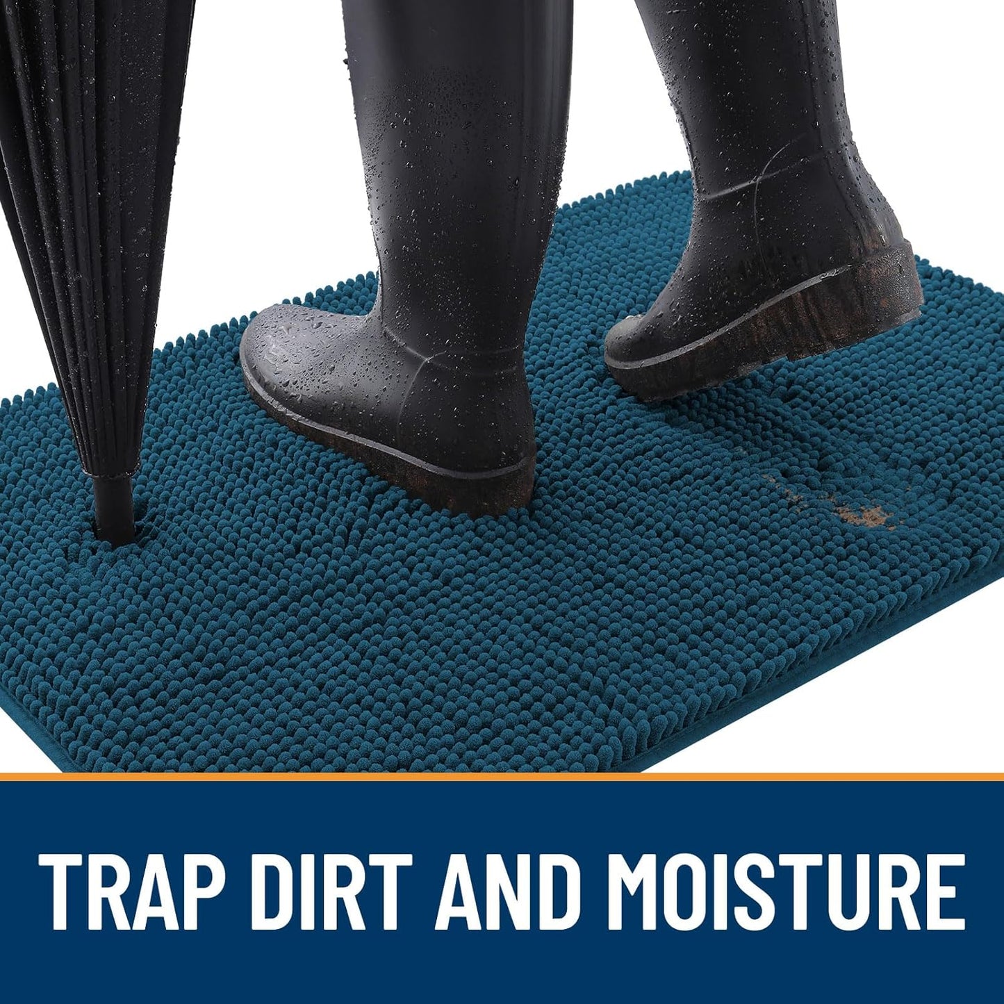 OLANLY Dog Door Mat for Muddy Paws 30x20, Absorbs Moisture and Dirt, Absorbent Non-Slip Washable Doormat, Quick Dry Chenille Mud Mat, Entry Indoor Entryway Carpet for Inside Floor, Atlantic Blue