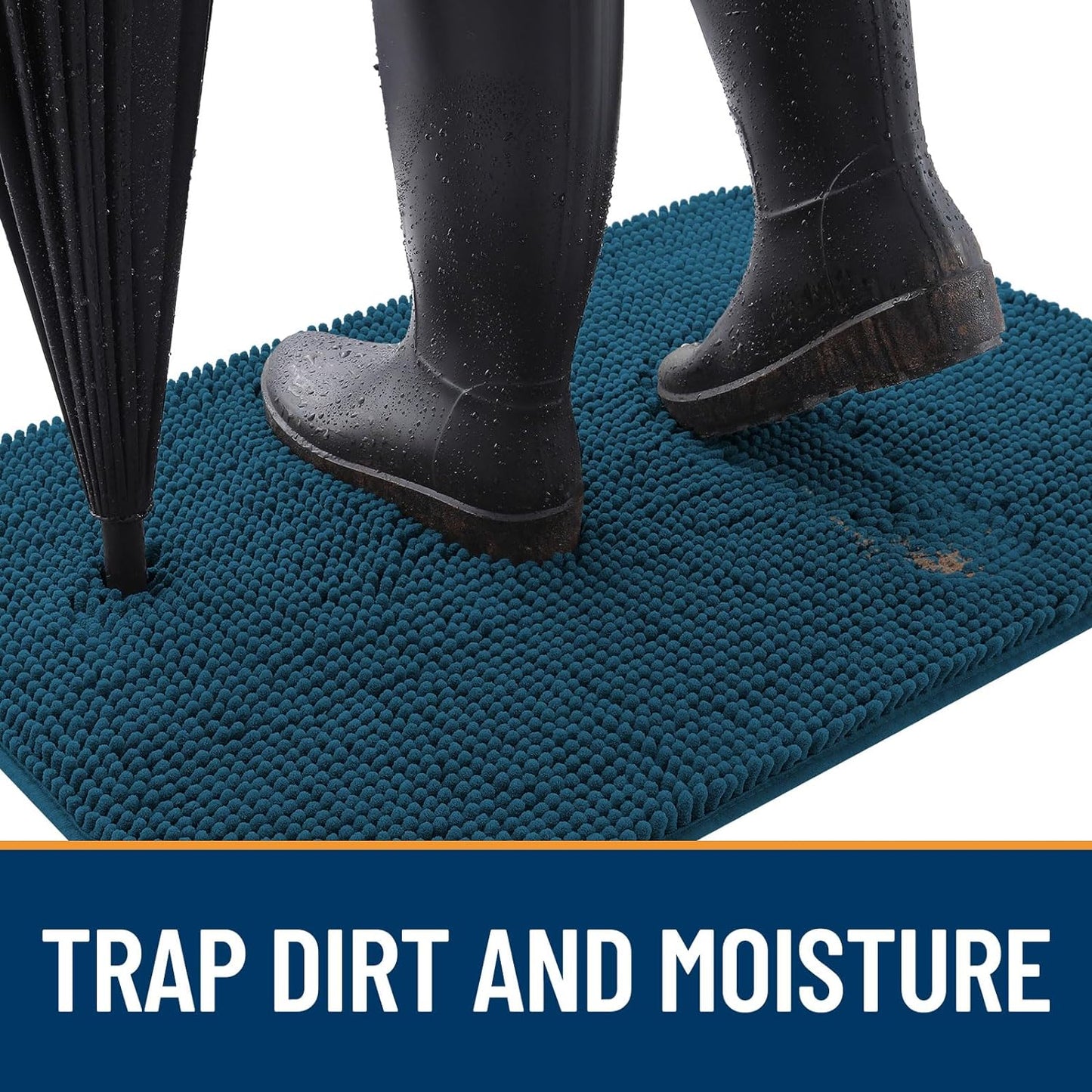 OLANLY Dog Door Mat for Muddy Paws 40x24, Absorbs Moisture and Dirt, Absorbent Non-Slip Washable Doormat, Quick Dry Chenille Mud Mat, Entry Indoor Entryway Carpet for Inside Floor, Atlantic Blue