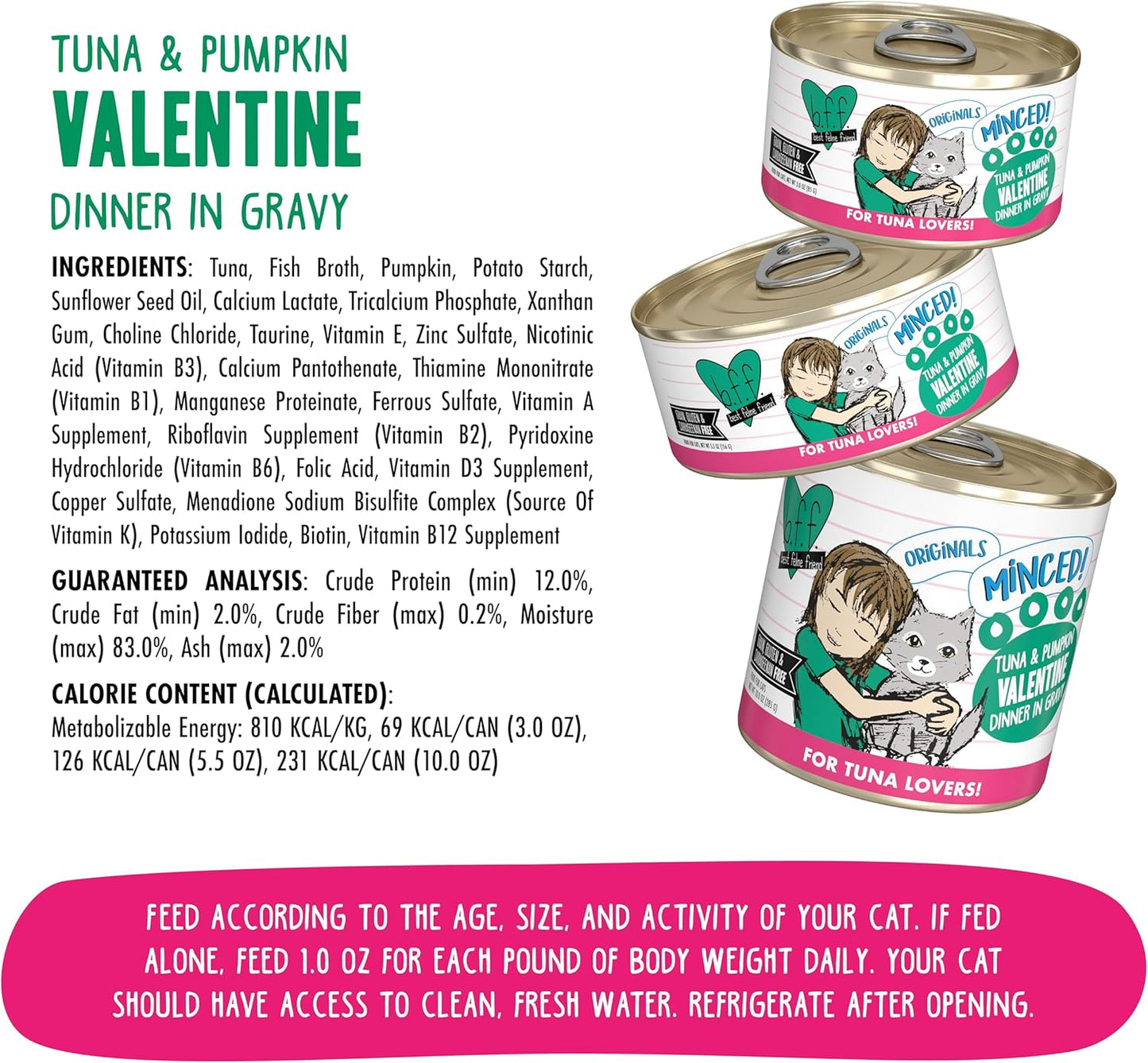 Weruva BFF Minced Natural Wet Cat Food, Tuna and Pumpkin Valentine in Gravy, 3oz Can, Pack of 24