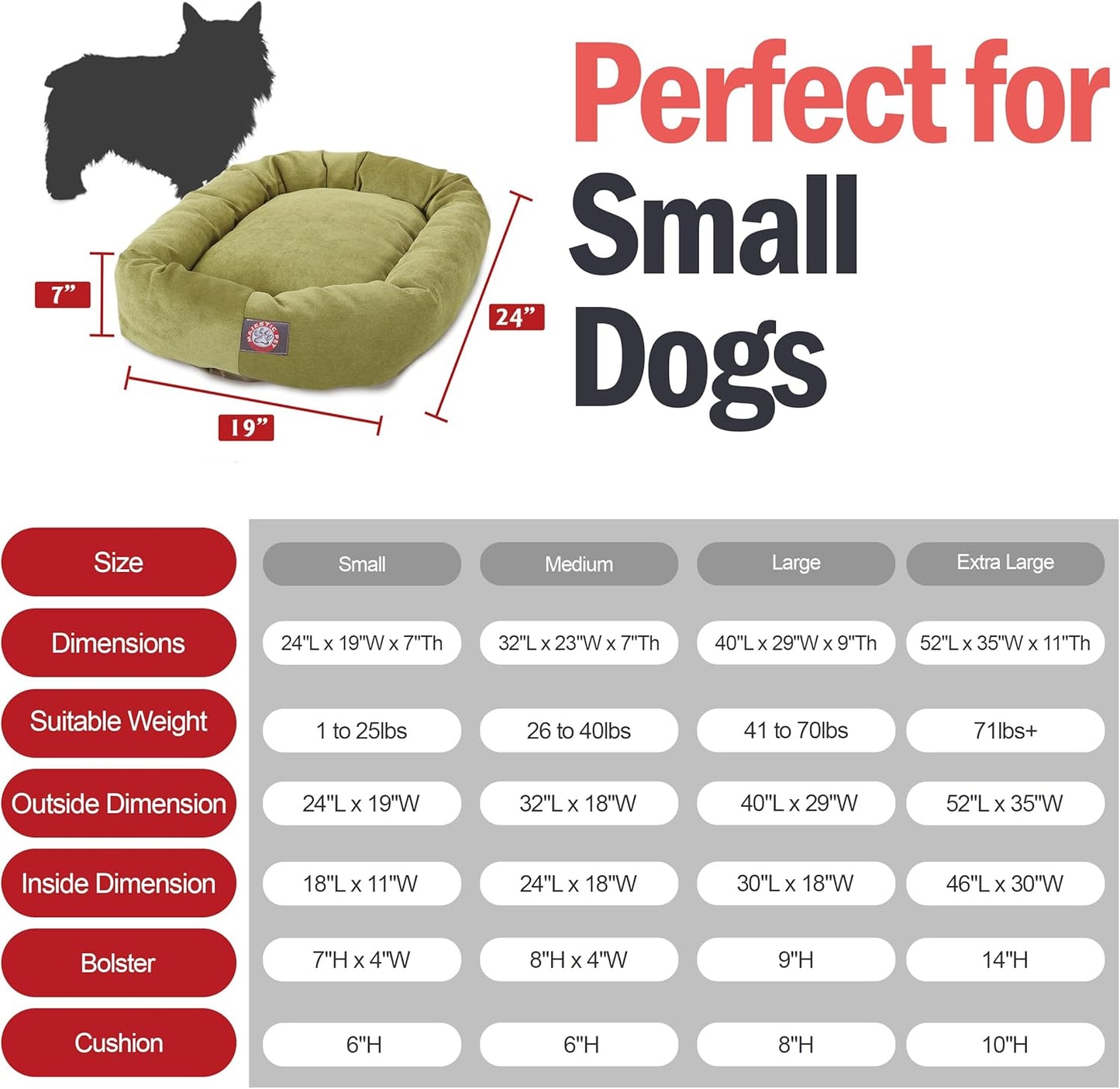 Majestic Pet 24 Inch Micro Velvet Calming Dog Bed Washable 24x19x7 (inch) – Cozy Soft Round Donut Dog Bed with Spine for Head Support - Pet Bed Small – Apple (2025)