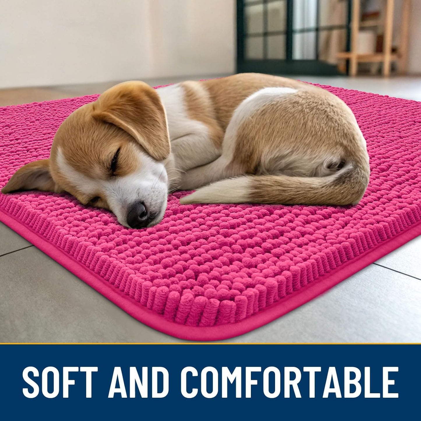 Smiry Dog Door Mat for Muddy Paws 30x20, Absorbs Moisture and Dirt Doormat, Non-Slip Washable Quick Dry Chenille Front Door Mat Indoor Entrance, Entryway Carpet for Inside Floor, Hot Pink