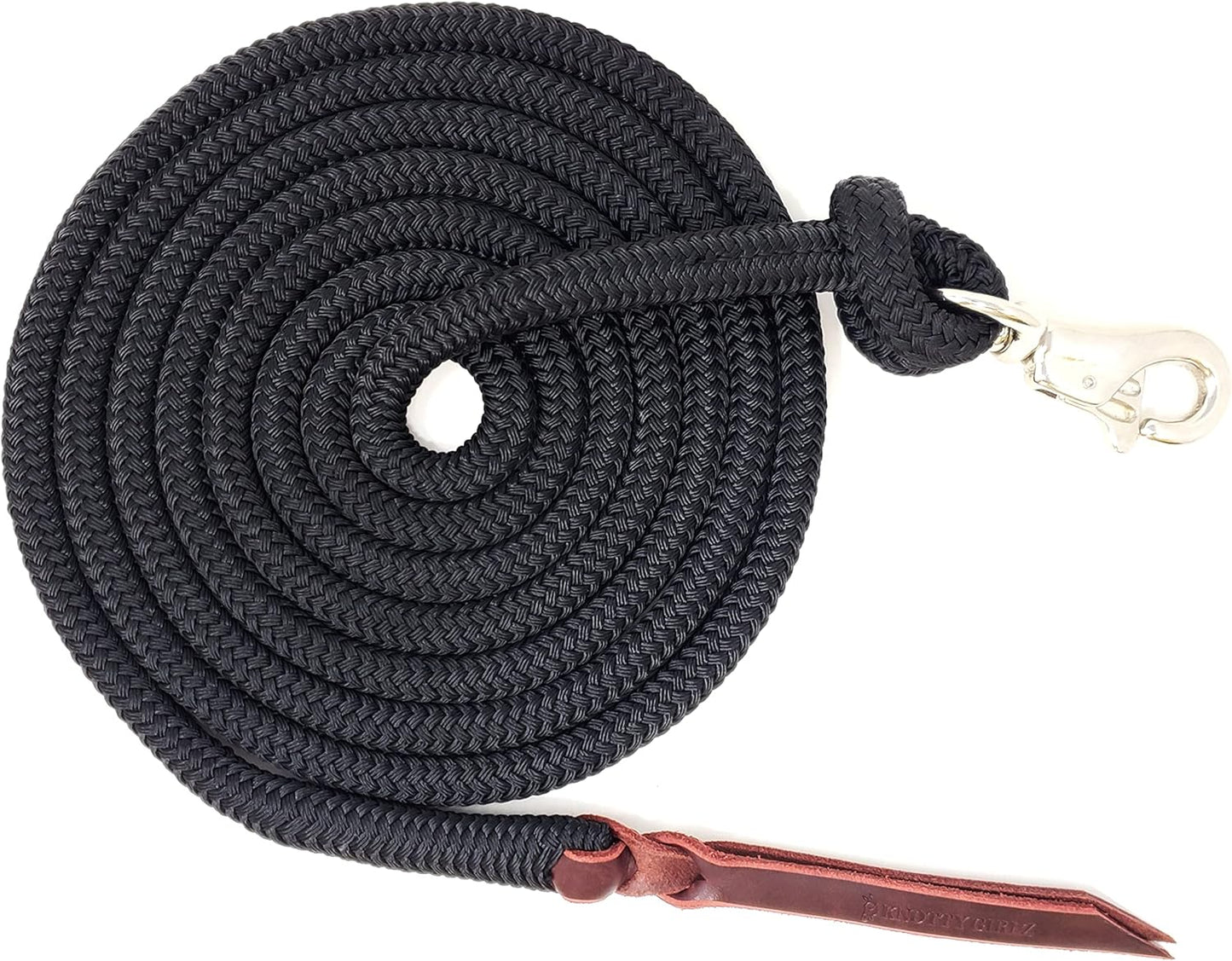 Premium 1/2" Samson EQ Yacht Braid Lead Rope with Nickel Trigger Bull Snap. Option for 12ft, 14ft and 16ft Lengths (Black, 14 FT)