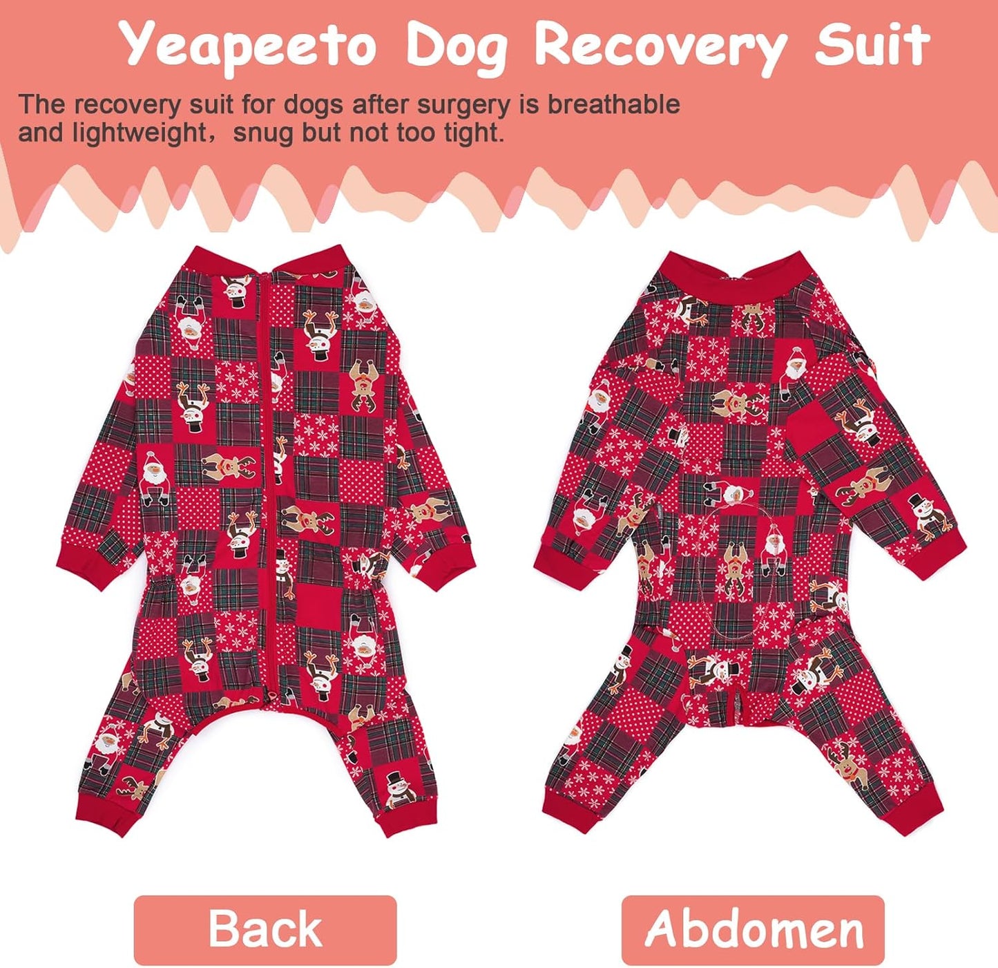 Yeapeeto Dog Onesie Surgery Recovery Suit for Large Medium Bodysuit Dogs Pajamas PJS Full Body for Shedding, Prevent Licking, Wound Protection, Cone Alternative… (Xmas Red, 6X-Large (Pack of 1))