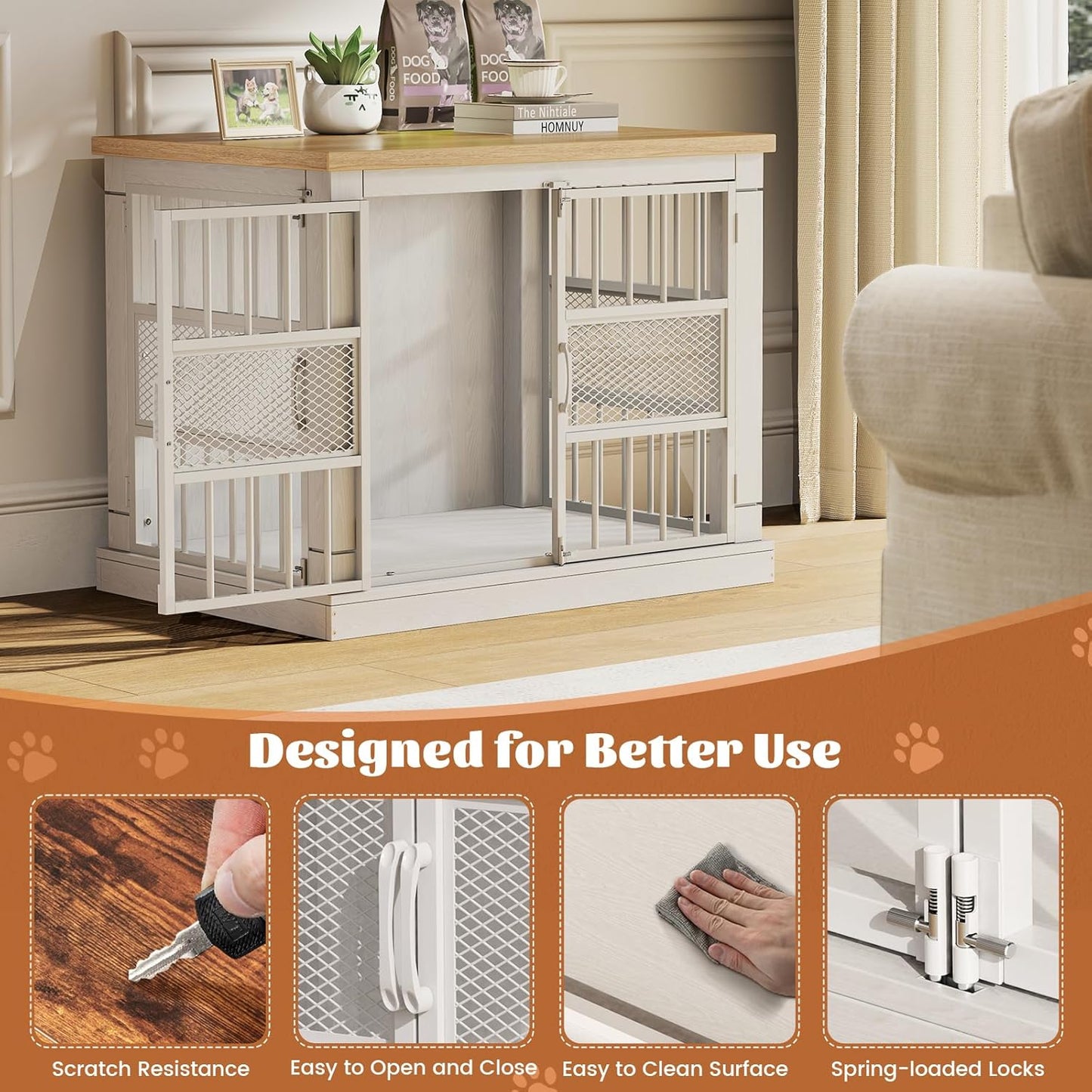 VOPEAK Dog Crate Furniture, Chew Resistant Dog Crate for Dogs, Heavy Duty Dog Crates Dog Kennel Cage Indoor with Double Doors, End Table for Bedroom Living Room (White, 27.5" L x 20" W x 23.6" H)