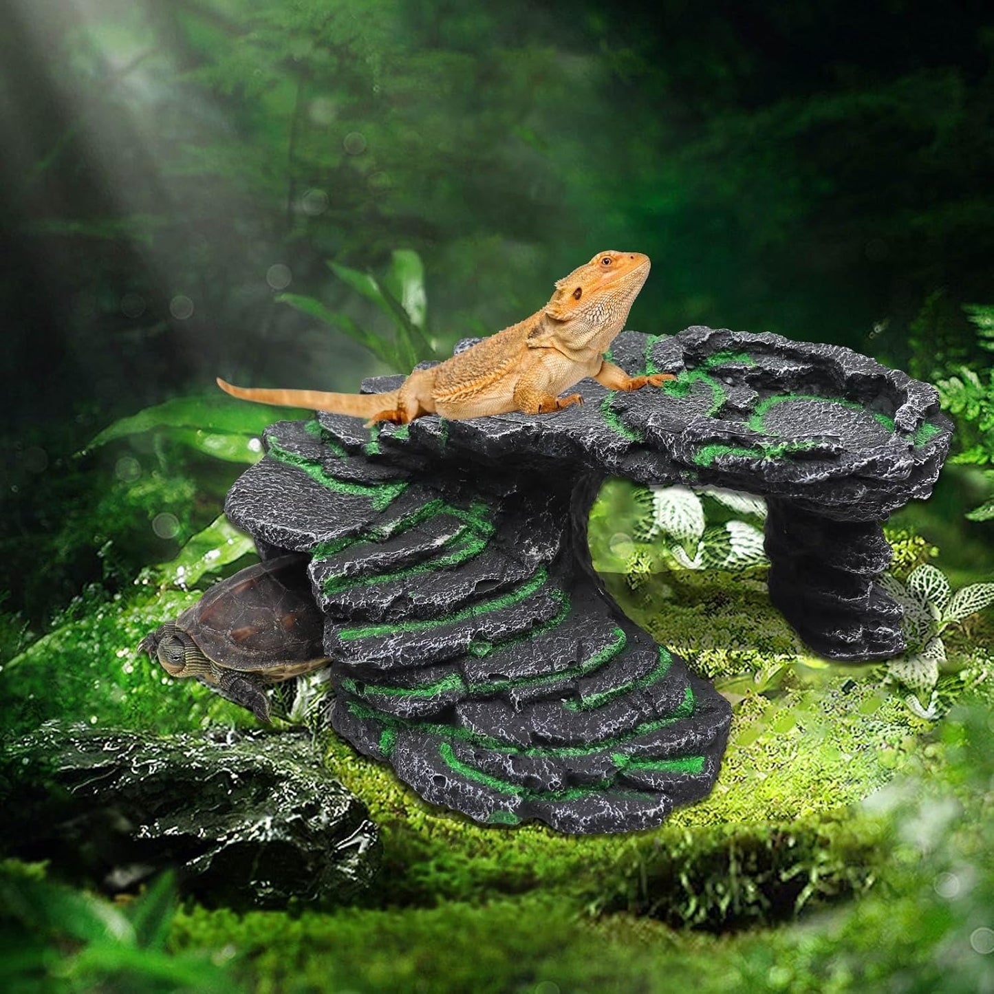 Large Bearded Dragon Basking Platform, Resin Reptile Hideouts Cave, Hermit Crab Climbing Toys, Terrarium Habitat Decor Accessories for Lizard Spider Aquarium Fish Gecko - 9.5 × 8 × 3.7 Inch