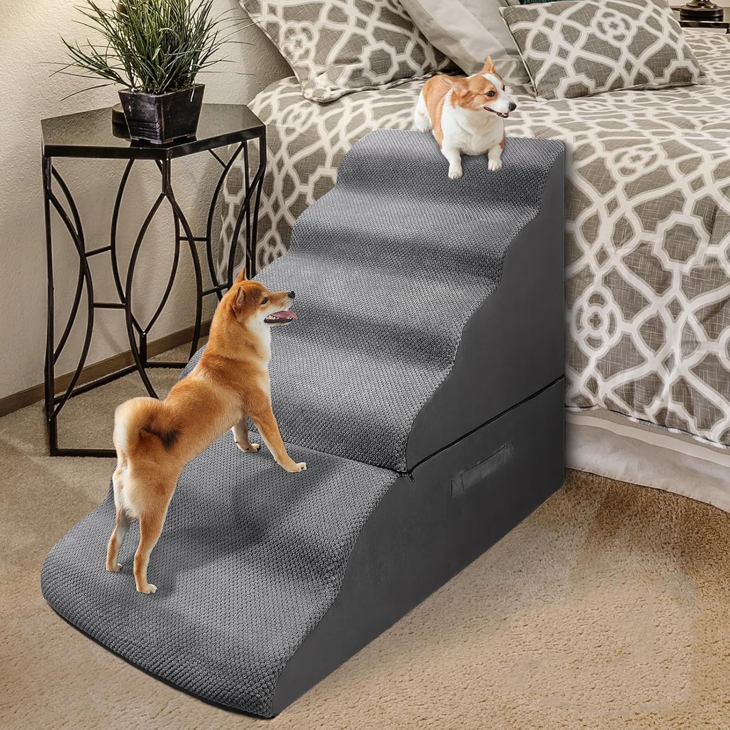 Dog Stairs&Steps for 30 Inches Tall High Bed, Pet Dog Ramp Ladder for Small Medium Dogs, Doggie, Old Cats, Kitty, Small Animals(Grey, Up to 30-36 Inch Tall Bed)