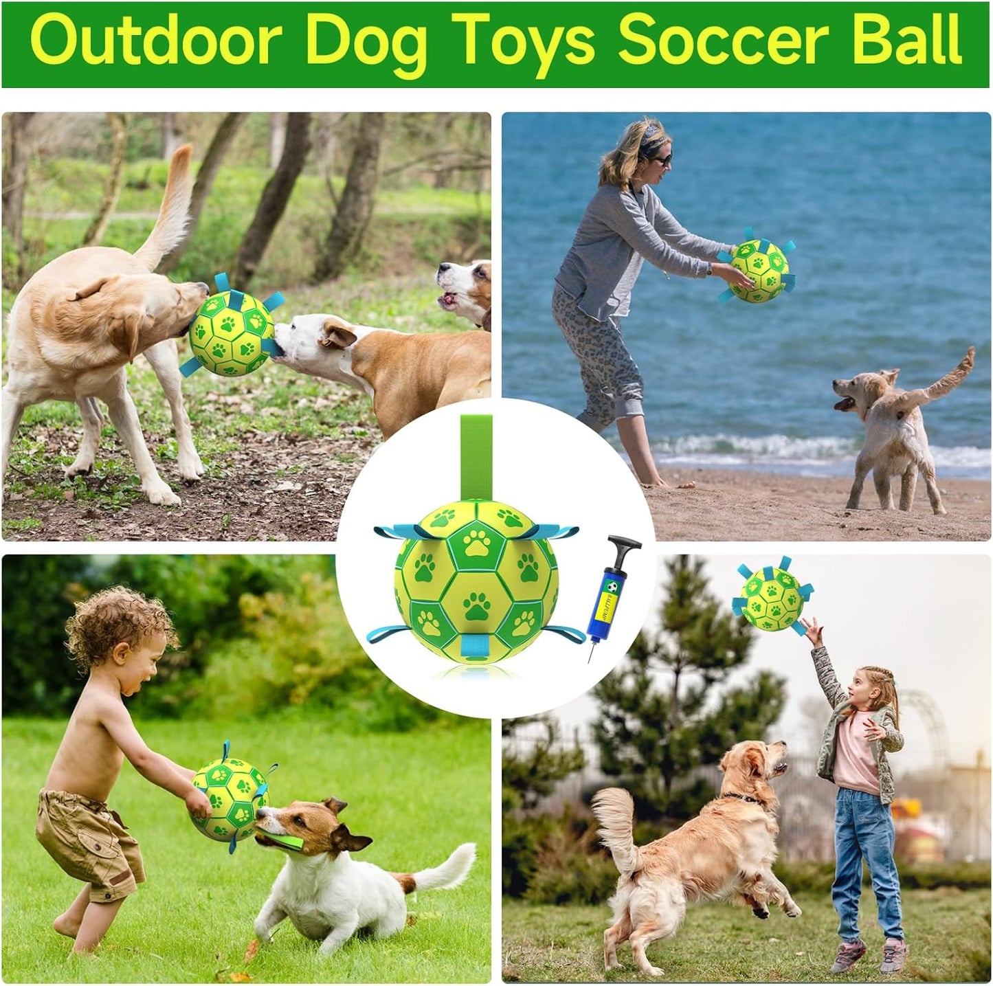 QDAN Dog Toys Soccer Ball - Durable Dog Balls with Strap for Medium Small Dogs, Puppy Birthday Gifts, Dog Tug Toy for Tug of War (8 Inch)