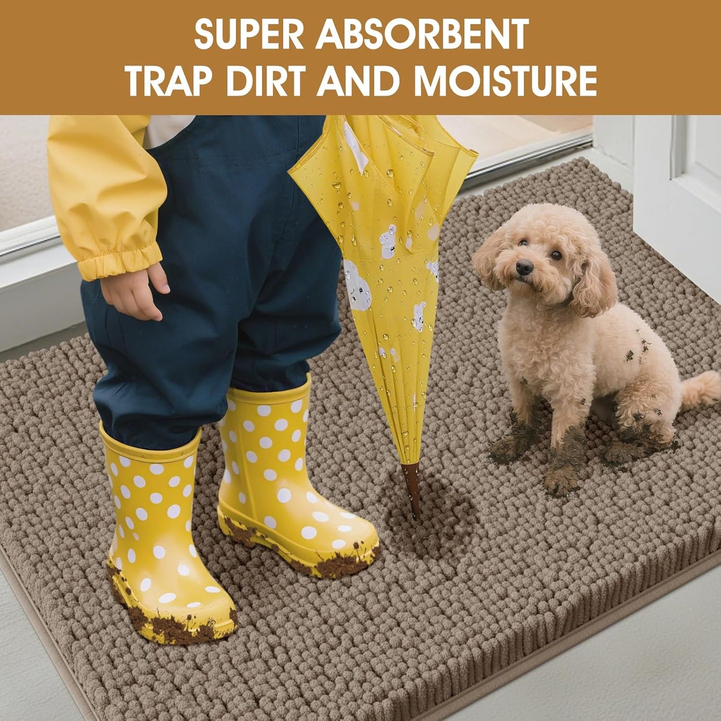 IM HOME Extra Large Dog Door Mats for Muddy Paws, Chenille Absorbent Dog Mats, Non Slip Heavy Mud Mat for Dogs, Soft Pet Mat for Entryway, Mud Paws, Inside Floor,71" x 25", Beige