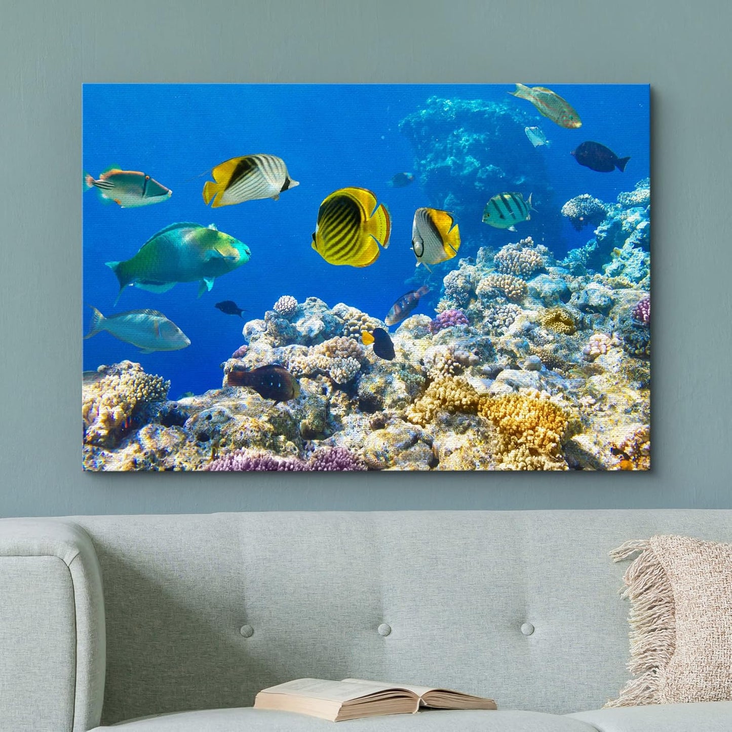 wall26 Canvas Print Wall Art Tropical Island Ocean Sea Fish Coral Reef Nature Animals Photography Realism Rustic Scenic Landscape Wilderness Earth Colorful for Living Room, Bedroom, Office - 24"x36"