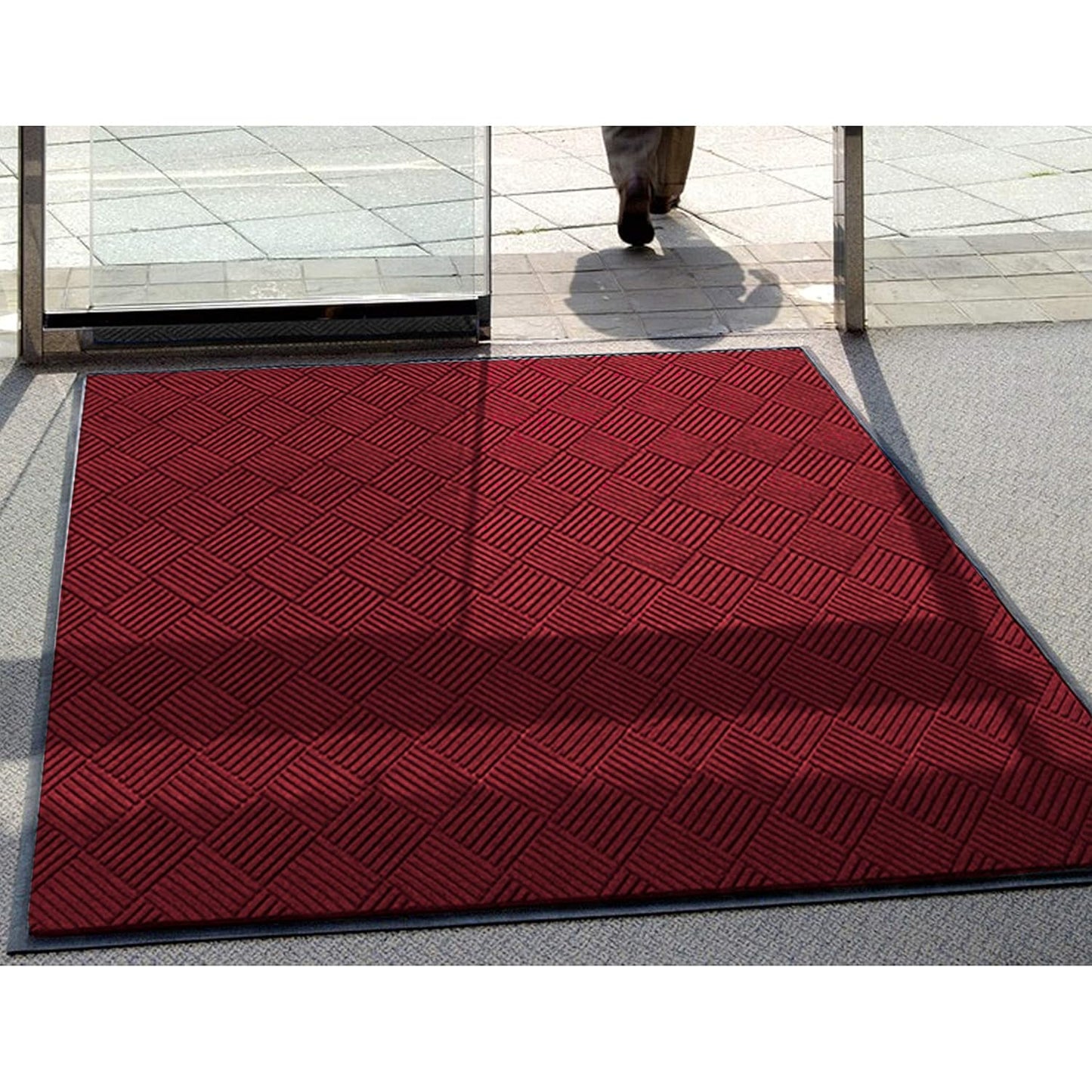 M+A Matting WaterHog Diamond | Commercial-Grade Entrance Mat with Rubber Border – Indoor/Outdoor, Quick Drying, Stain Resistant Door Mat (Red/Black, 3' x 8')