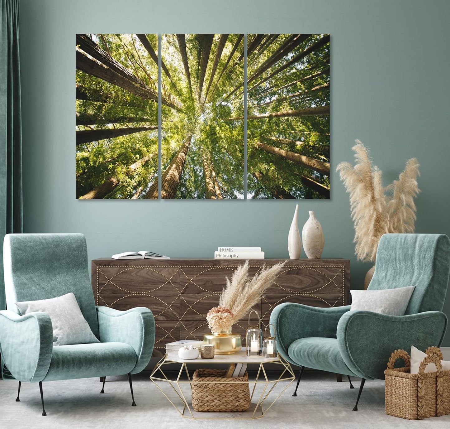Nature Wall Art Prints - Ocean Forest Mountain Lake Canvas Landscapes - Small to Extra Large Living Room Bedroom Kitchen Bathroom Décor (Serenity in the Forest, 55L" x 83W"- 3 Panels)