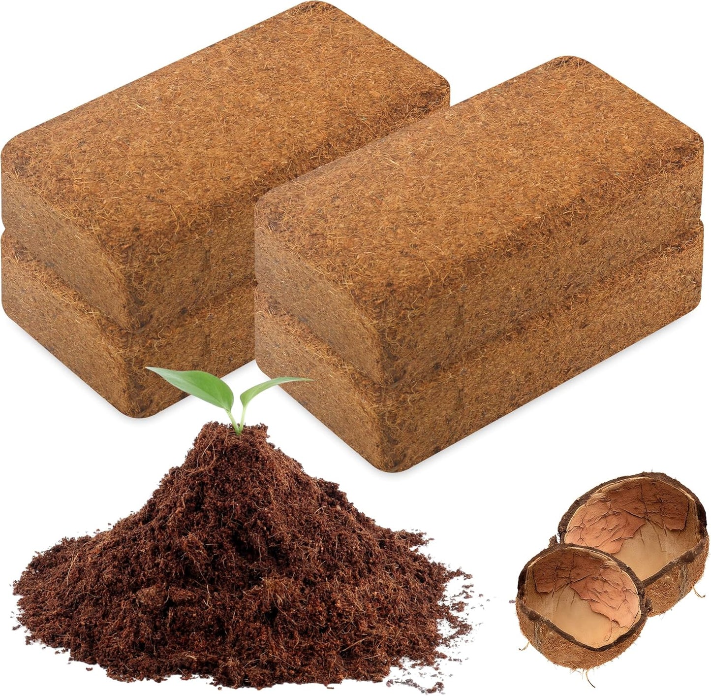 Coco Coir Brick for Plants-4 Pack Premium Coconut Bricks, 100% Organic Peat Moss, Fiber Coconut Husk for Planting, Gardening, Potting Soil Substrate