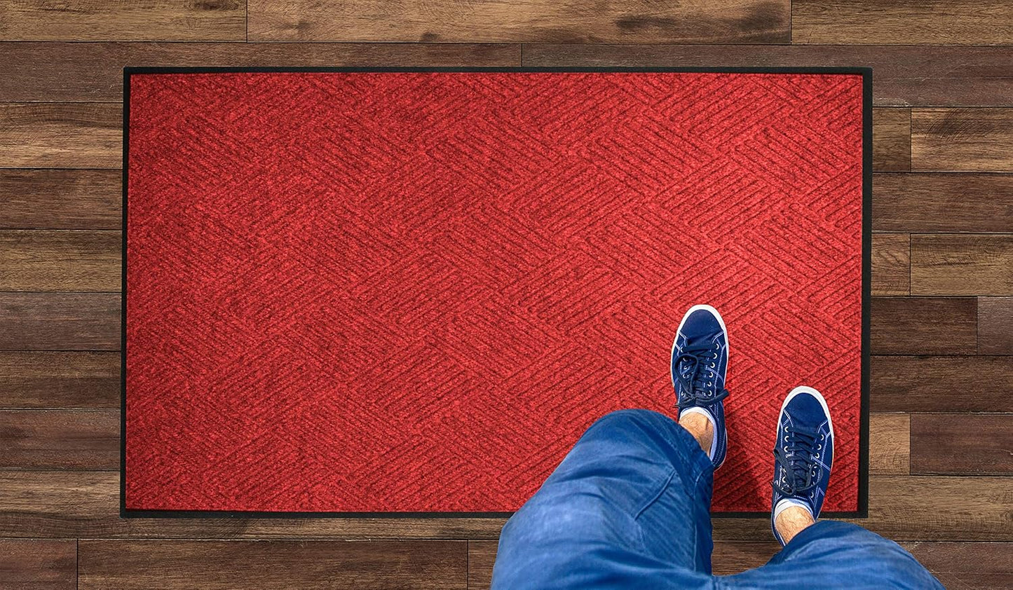 M + A Matting WaterHog Diamond | Commercial-Grade Entrance Mat with Rubber Border – Indoor/Outdoor, Quick Drying, Stain Resistant Door Mat (Solid Red, 4' x 12')