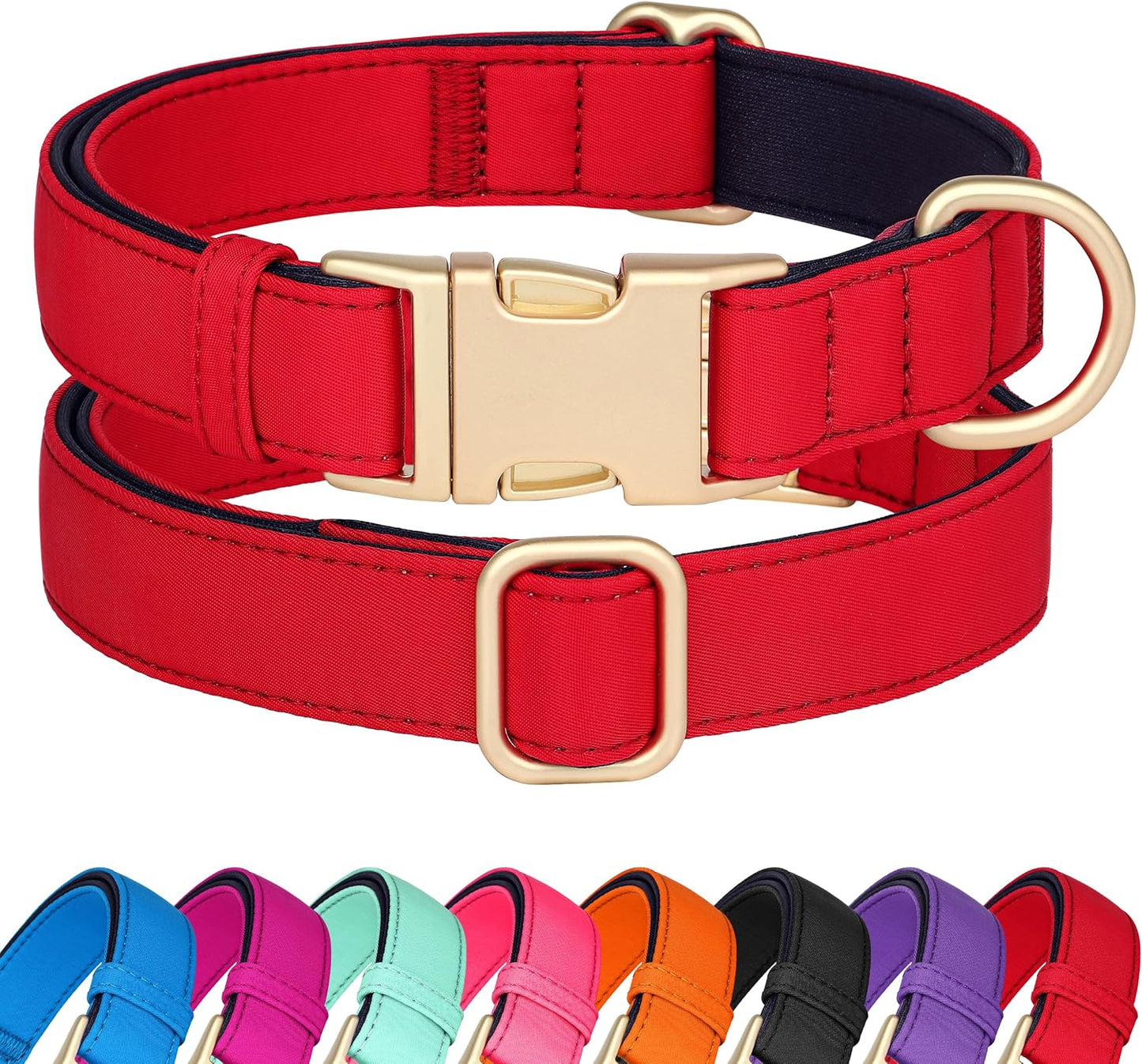 Didog Soft Padded Dog Collars for Medium Dogs, Colorful and Durable Dog Collar with Quick Release Buckle, Light and Breathable for Daily Walking, Red, M