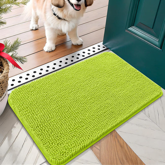 OLANLY Dog Door Mat for Muddy Paws 24x16, Absorbs Moisture and Dirt, Absorbent Non-Slip Washable Doormat, Quick Dry Chenille Mud Mat, Entry Indoor Entryway Carpet for Inside Floor, Bright Green
