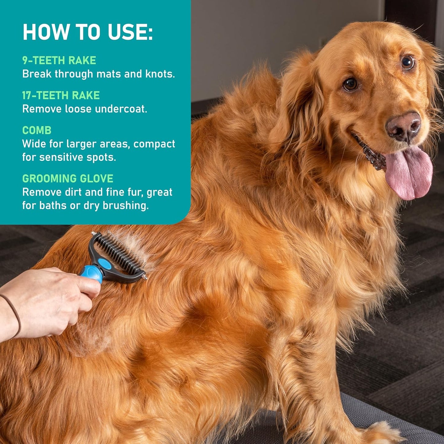 Maxpower Planet Pet Grooming Brush - Double Sided Shedding and Dematting Undercoat Rake Comb for Dogs and Cats,Extra Wide (B1 - Rake, Gloves & Comb, Large)